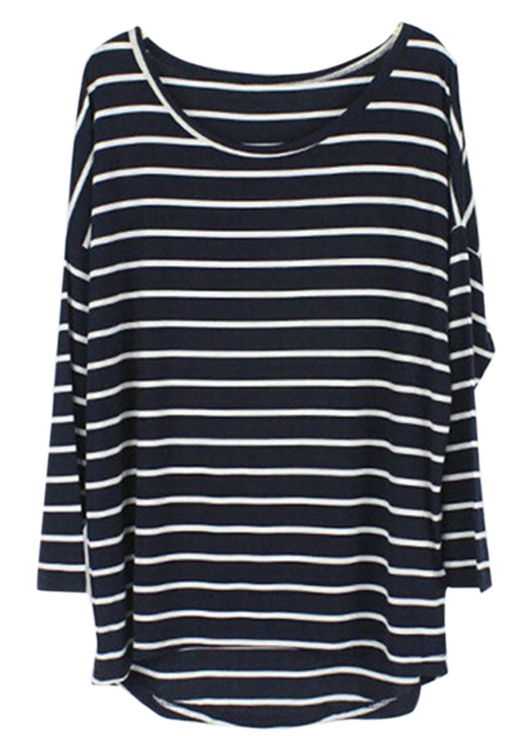 Dillian Womenss White Black Striped Loose T-Shirt Black