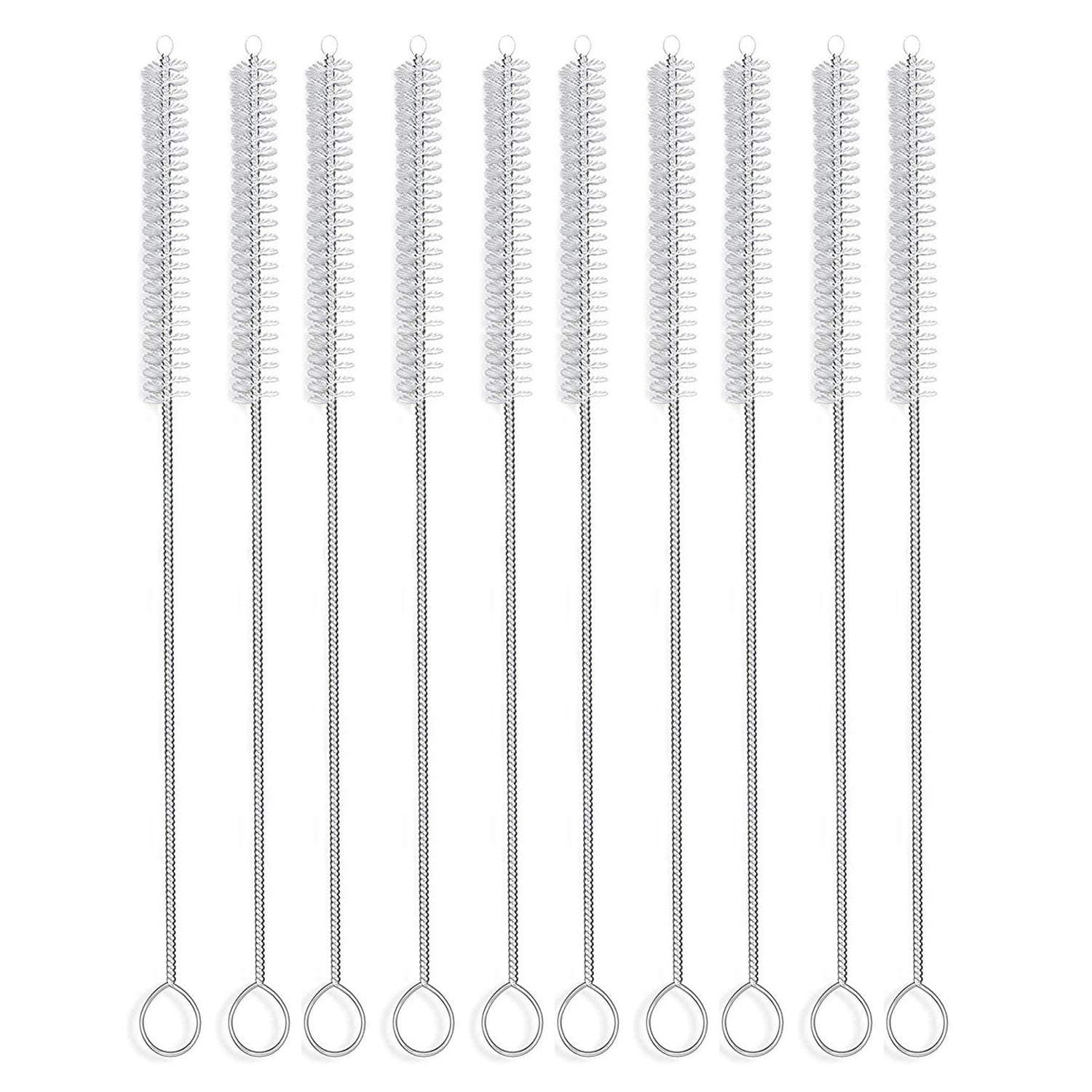Long Straw Brush Cleaner (10 Pack), Flexible Nylon Tube Cleaning Brushes with 0.4" Bristles, Rust-Proof Stainless Steel Wire Washer for Reusable Tumblers, Sports Bottles & Pipes (10 Inch)
