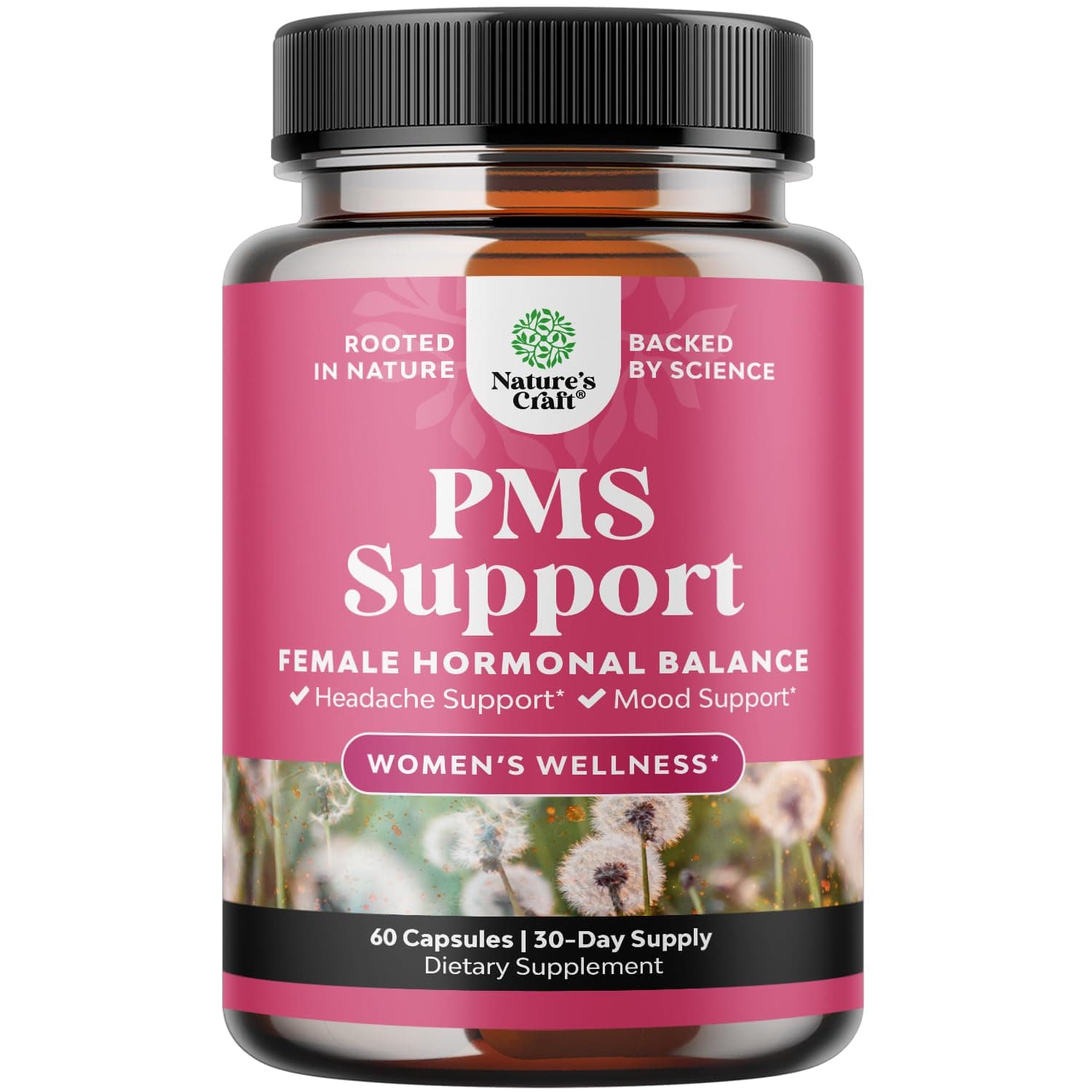 Herbal PMS Support Supplement for Women - Feminine Balance Complex with PMS Vitamins for Women for Fatigue Water Retention Hot Flashes Mood Support Period Cramps and Bloating Relief for Womens Health