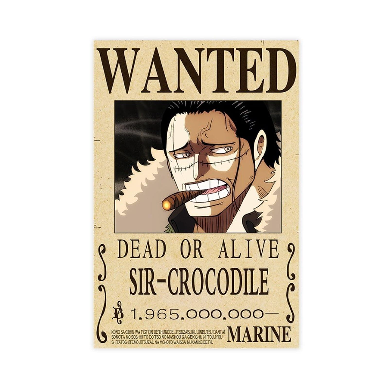 HOUKIG Anime Bounty Wanted Sir-Crocodile Poster Canvas Poster Wall Art Decor Print Picture Paintings for Living Room Bedroom Decoration Unframe: Unframe:12x18inch(30x45cm)