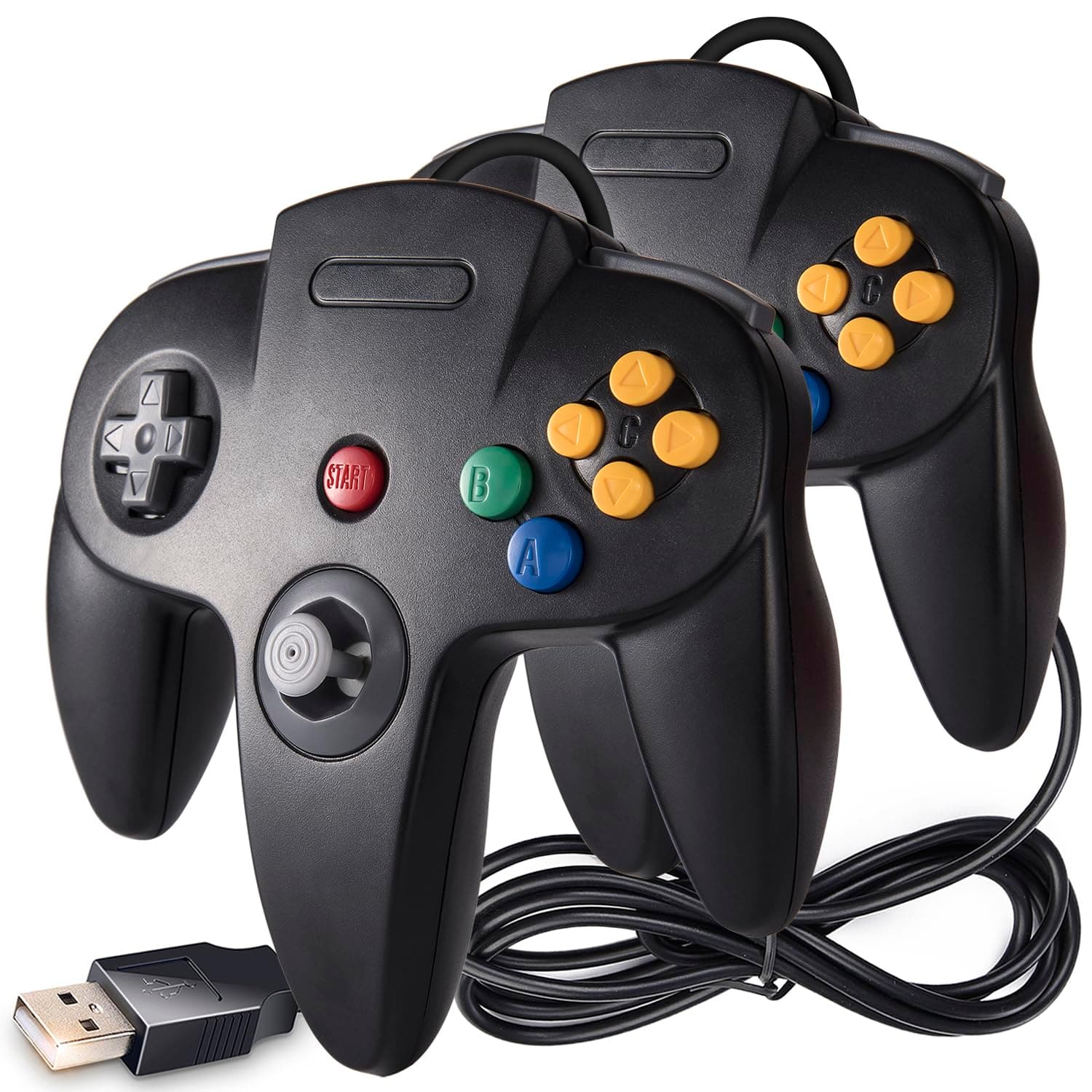 2 Pack Classic N64 USB Controller, kiwitatá Retro N64 Wired USB Remote Game Pad Joystick Controller for Windows PC & Mac Raspberry Pi 3 Black