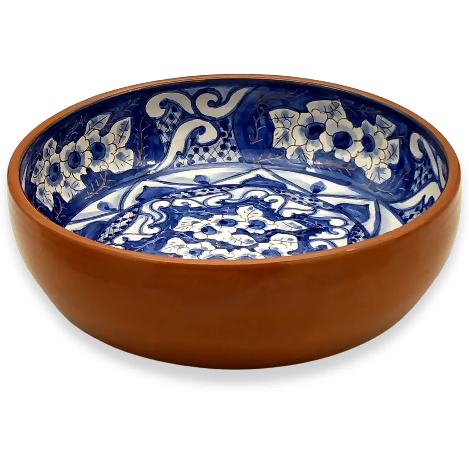 Handmade Hand Painted Portuguese Pottery Round Serving Bowl (Blue & White), 10” x 10” x 3” inches (263-363-463)