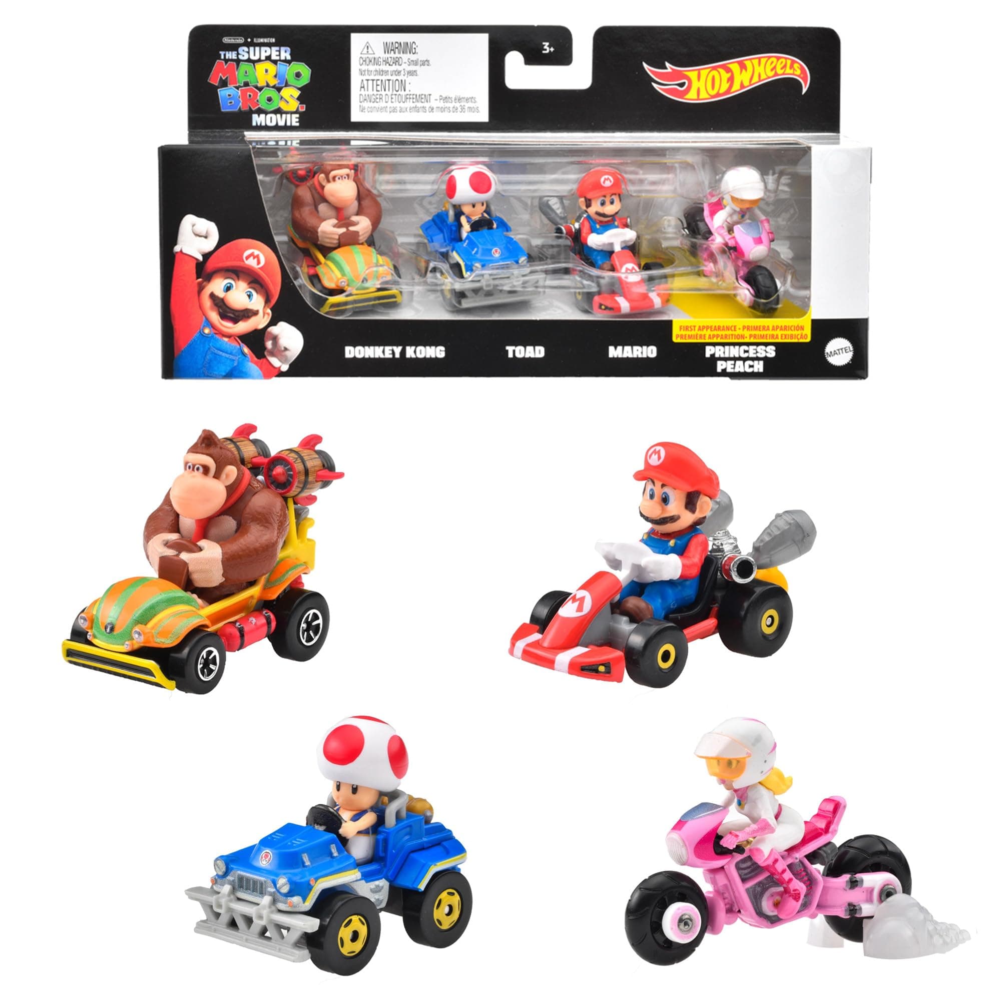 Hot Wheels 986M-GWB36 Mario Kart 4 Pack - The Super Mario Bros Movie (3 Years Old and Up)