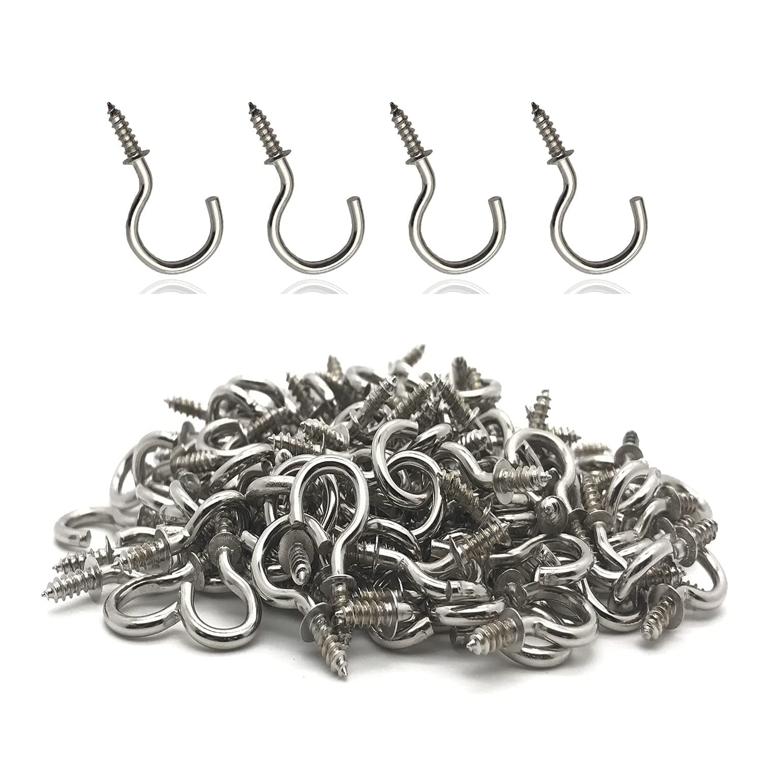 120 Pcs 1/2 Inch Screw-in Hooks Nickel Plated Metal Cup Hooks, Ceiling Hooks Silver