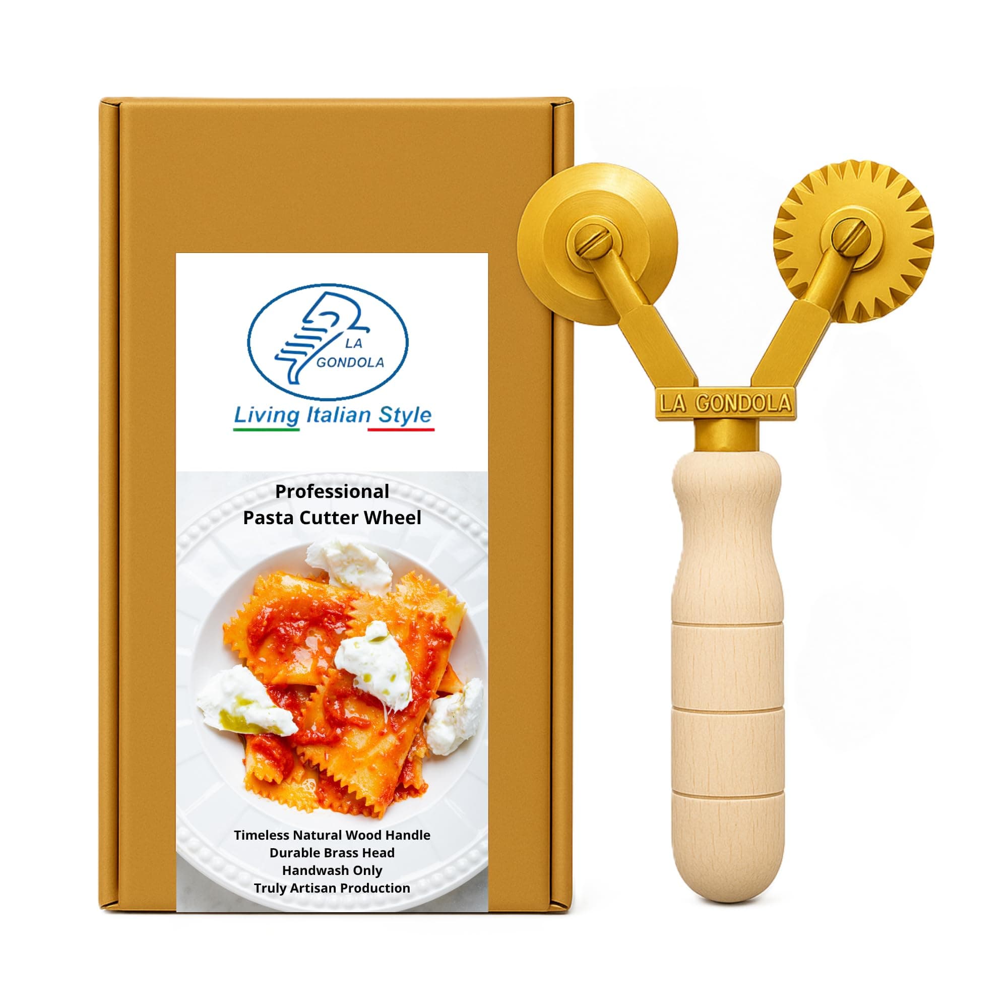 - Homemade Pasta Cutter - Double Wheel (Festooned & Smooth) | Pasta Making Tool for Home and Business | Brass & Natural Wood | Easy to Use Pasta Cutting Tool | Ravioli Cutter Made in Italy