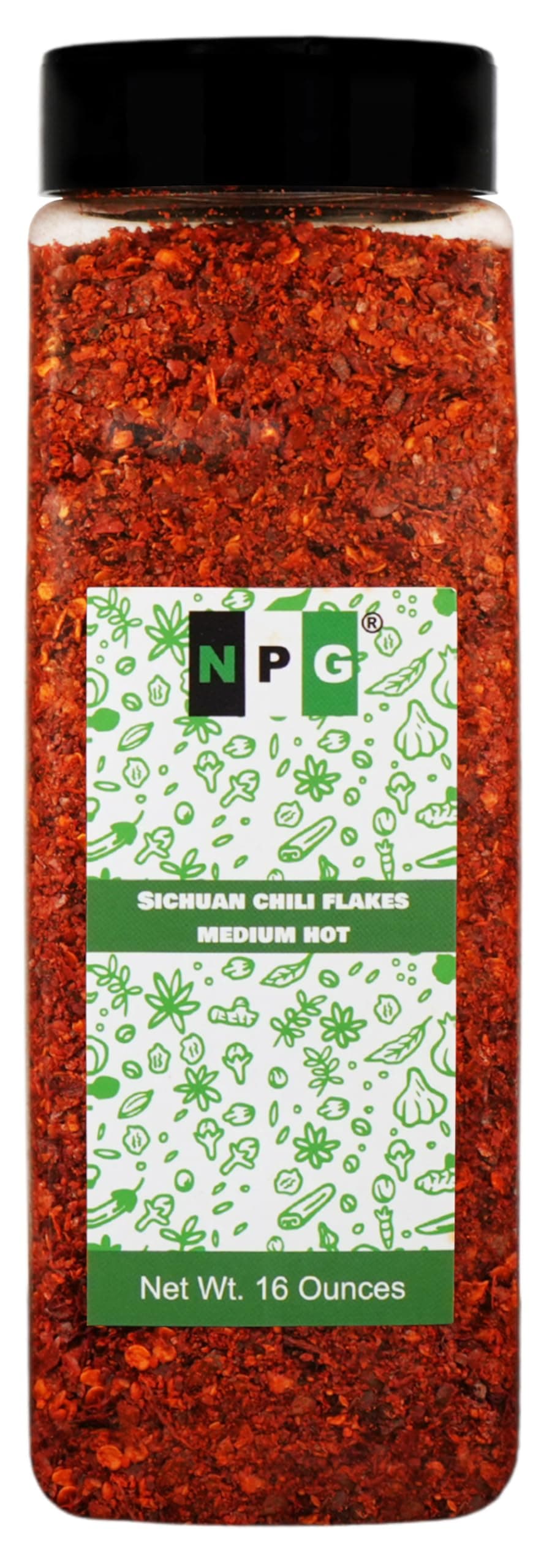 NPG Authentic Sichuan Chili Flakes 1LB 16 Ounces, Medium Hot, Szechuan Crushed Red Pepper Flakes Powder Bulk, Spice Seasoning for Making Kimchi, Chili Oil, Stir-fry, Pizza, Salads, BBQ, and Tacos