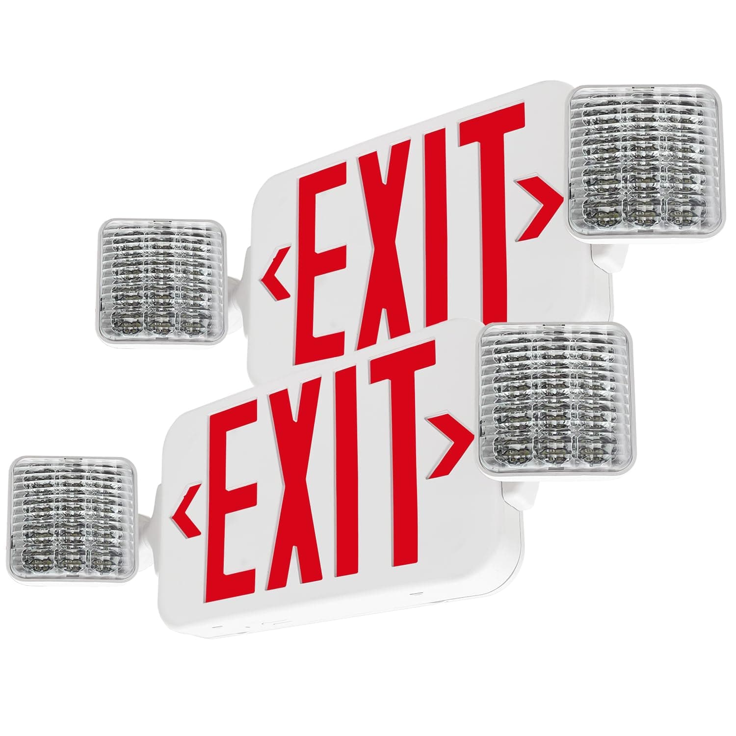 LFI Lights® Standard COMBO UL 924 Listed, Red LED, Exit Sign with Emergency Lights, White, 120/277VAC Hardwired with Battery Backup, Optional Double Face and Knock Out Arrows COMBO2RWBB 2 Pack