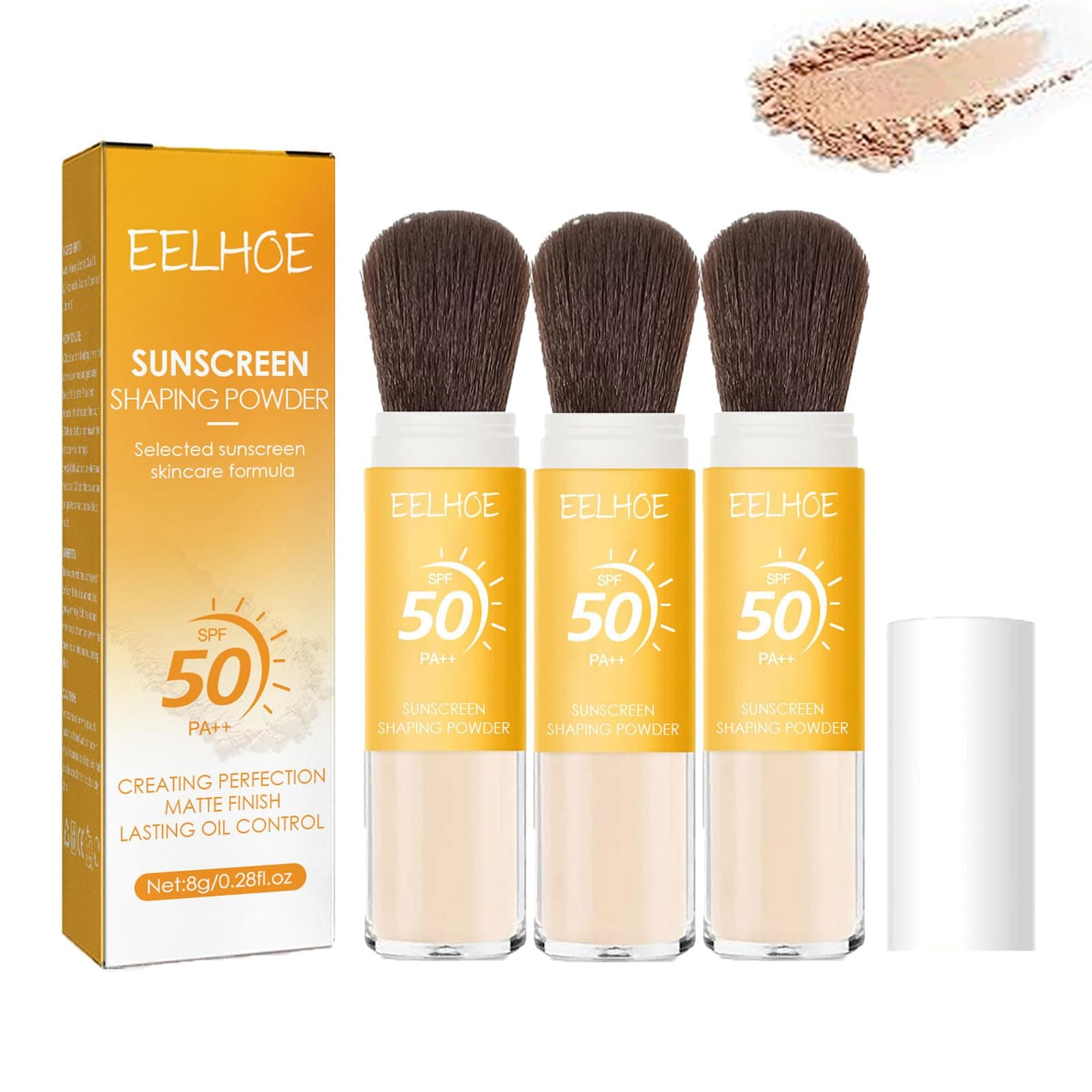 Mineral Sunscreen Setting Powder, Translucent Mineral Brush Powder, SPF 50 PA+++ Make-up Control Oil Long-Lasting Sunscreen Setting Powder for All Skin (3PC)