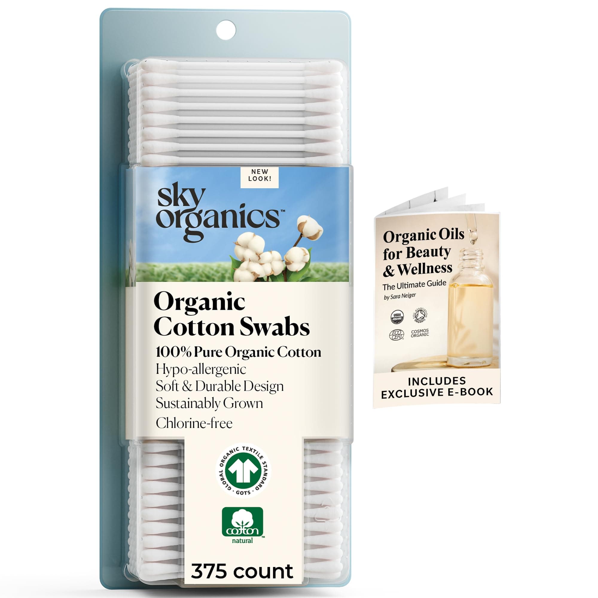 Organic Cotton Swabs, Ultra Soft Tips - Strong & Durable - Hypoallergenic - Chlorine Free - Sustainable - Natural, Vegan & Cruelty Free - Skin Care & Self Care w ebook