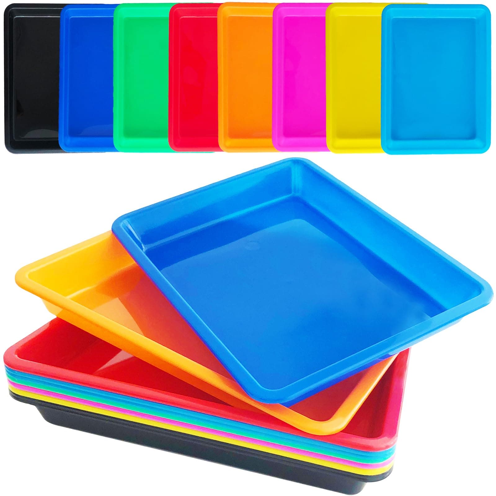 10 Pack Plastic Art Trays: 8 Color Sensory Trays for Kids Crafts & DIY Projects