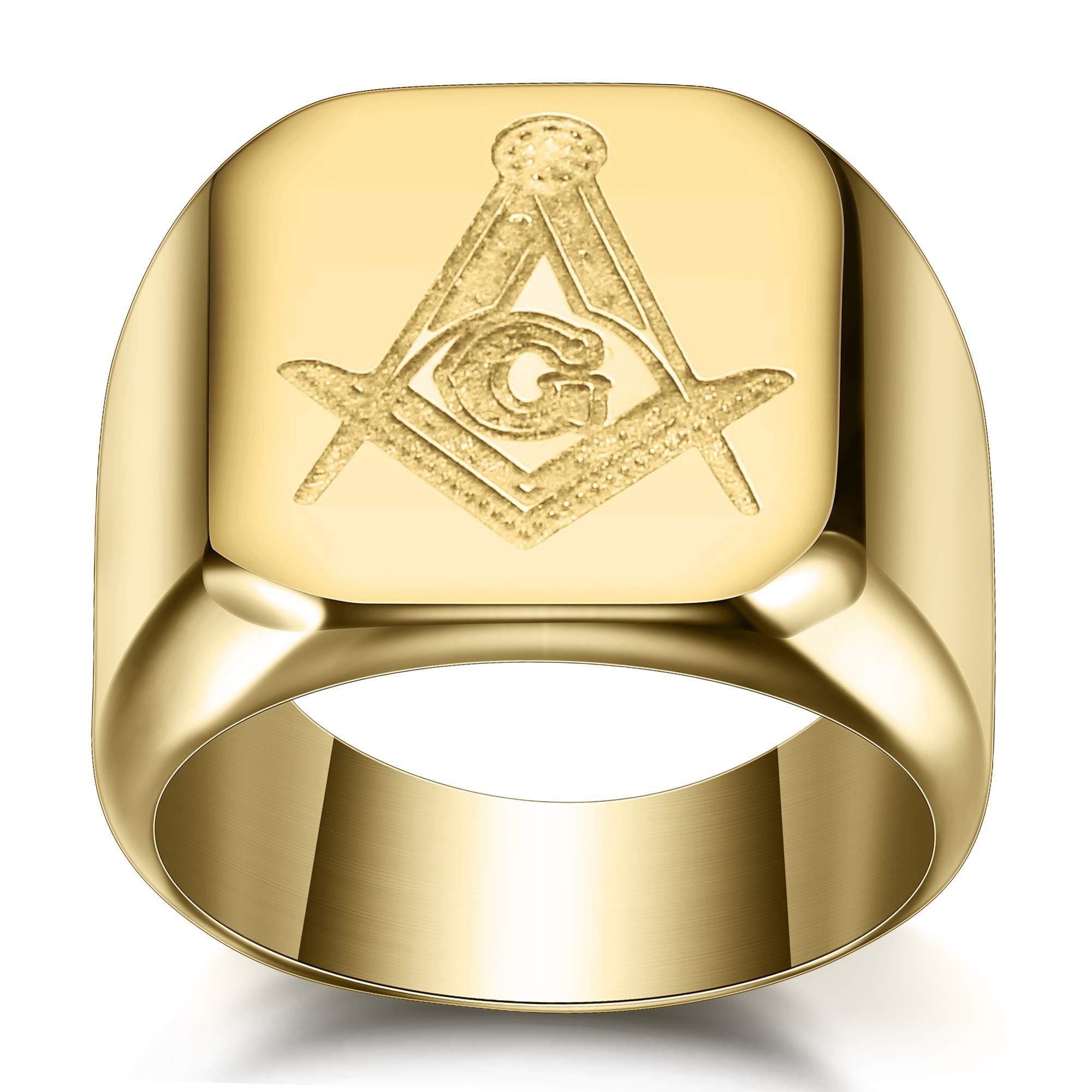 VQYSKO Stainless Steel Masonic Signet Ring - Gold 8