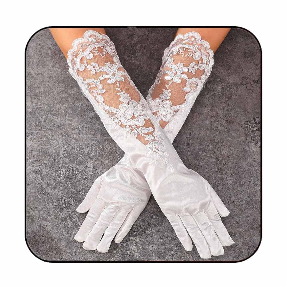 Long Finger Satin Bride Wedding Gloves White Lace Elbow Length Bridal Gloves Prom Accessories for Women