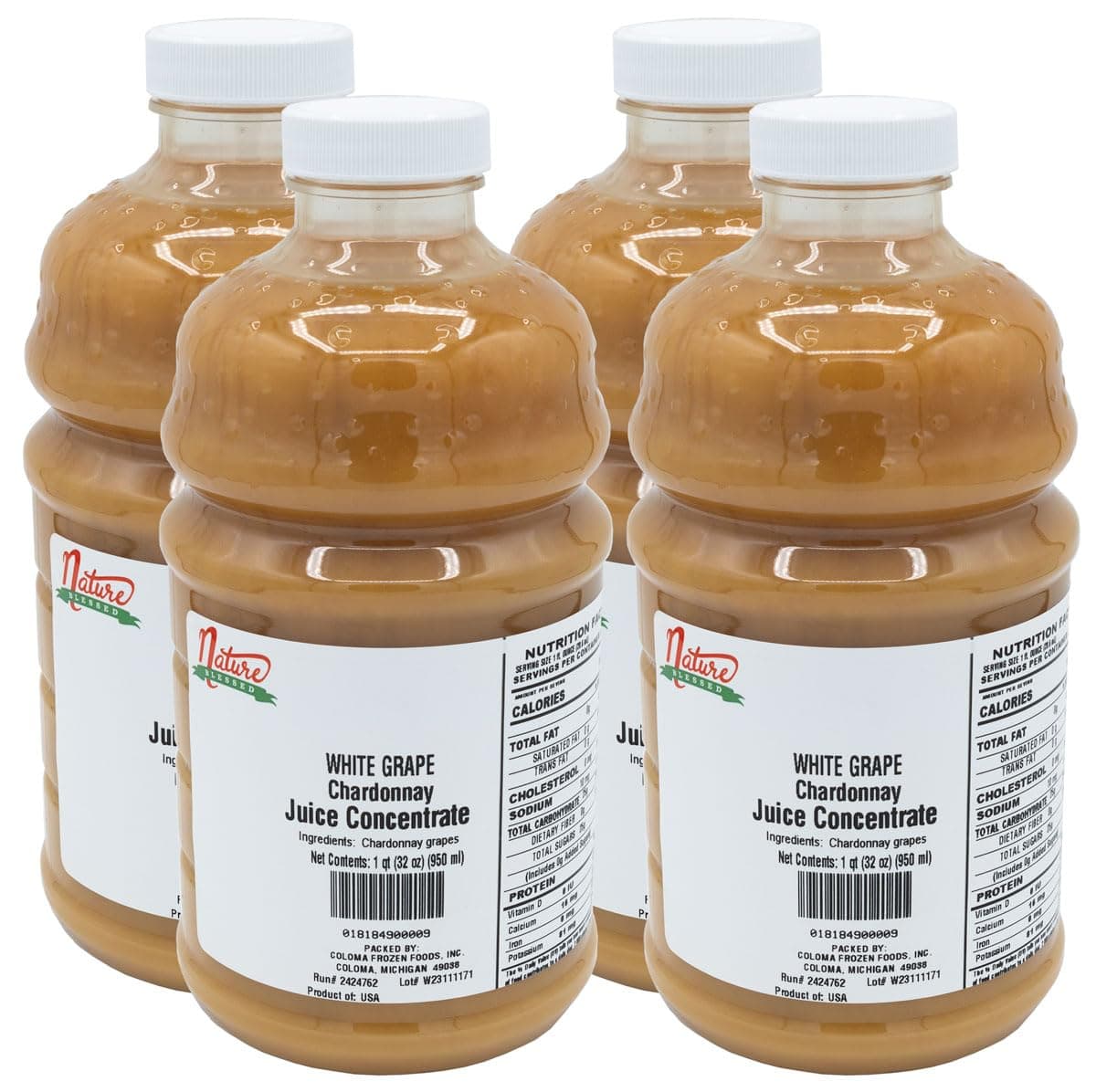 Nature Blessed 100% Pure Chardonnay White Grape Fruit Juice Concentrate - 4 Quarts (4/32 fl oz bottles), Great for Home Vintners, Home Brewers, Mead, Smoothies, or Making Jelly