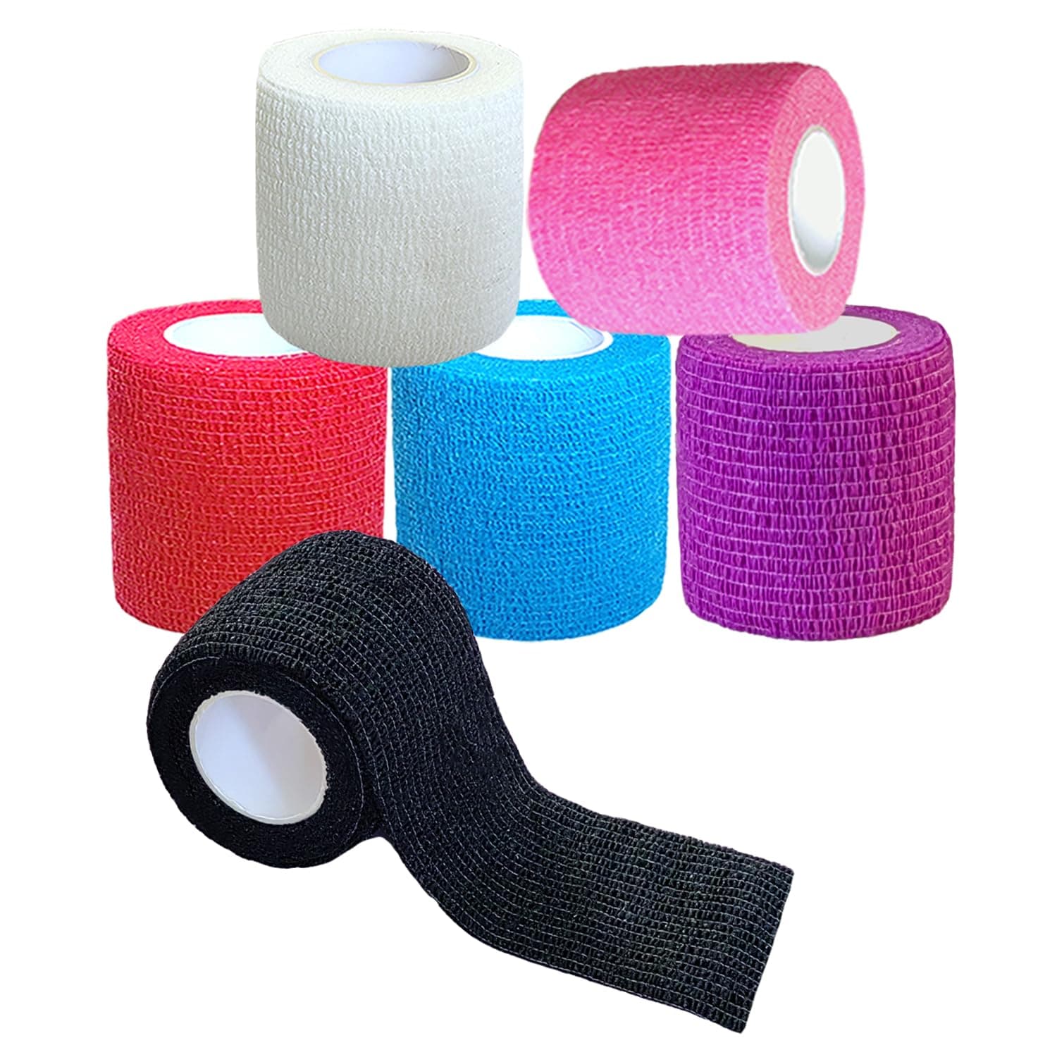 Hysiwen 6 Pack 2" x 5 Yards Self Adhesive Bandage Breathable Cohesive Wrap Self Adherent Vet Tape Self Stick Bandage Wrap for Wrist, Ankle(Multi Colors)