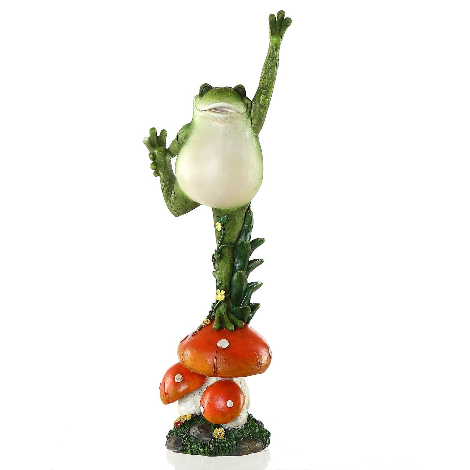 Garden Statue Outdoor Garden Resin Statuary,Hand Painted Resin Yoga Frog Standing on The Mushroom