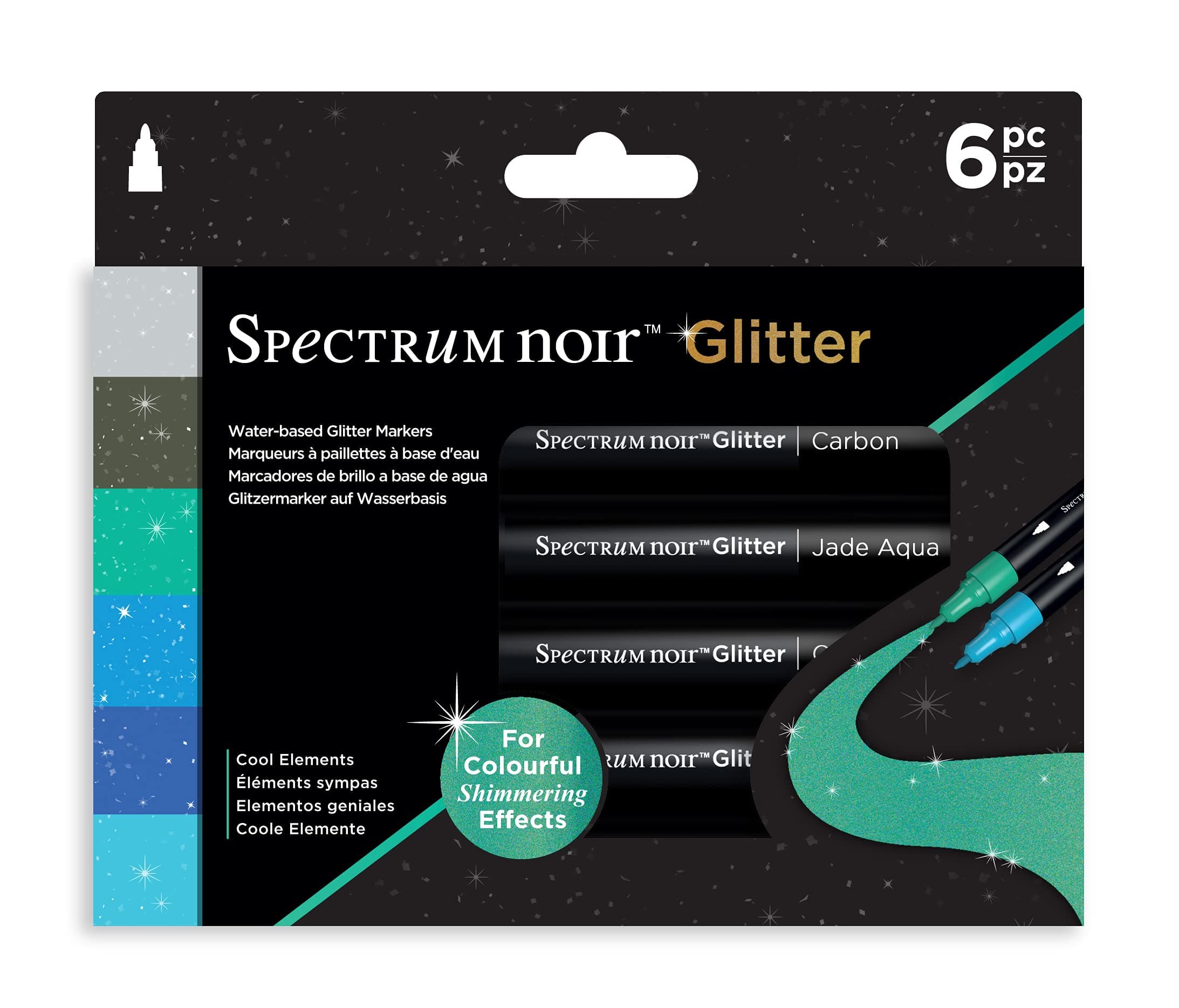 Crafter's Companion Spectrum Noir-Water-Based Glitter Marker Pack of 6-Cool Elements