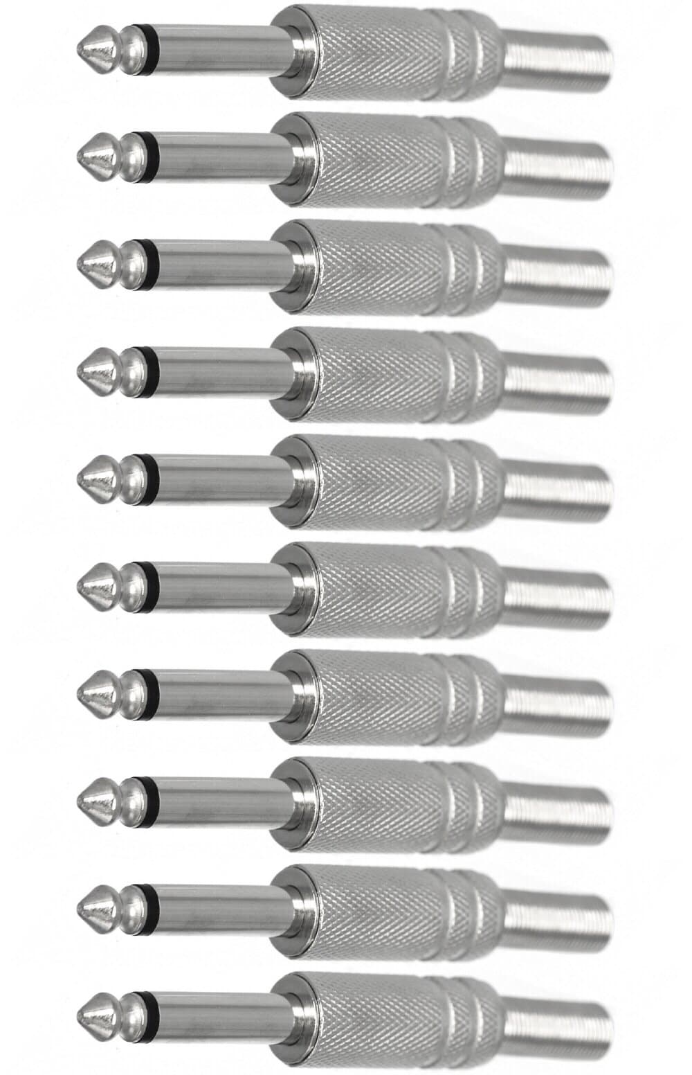 CESS 1/4 Inch TS Audio Phono Tone Male Plug Cable Connector - 1/4" 6.35mm TS Guitar Cable Plug (10 Pack)