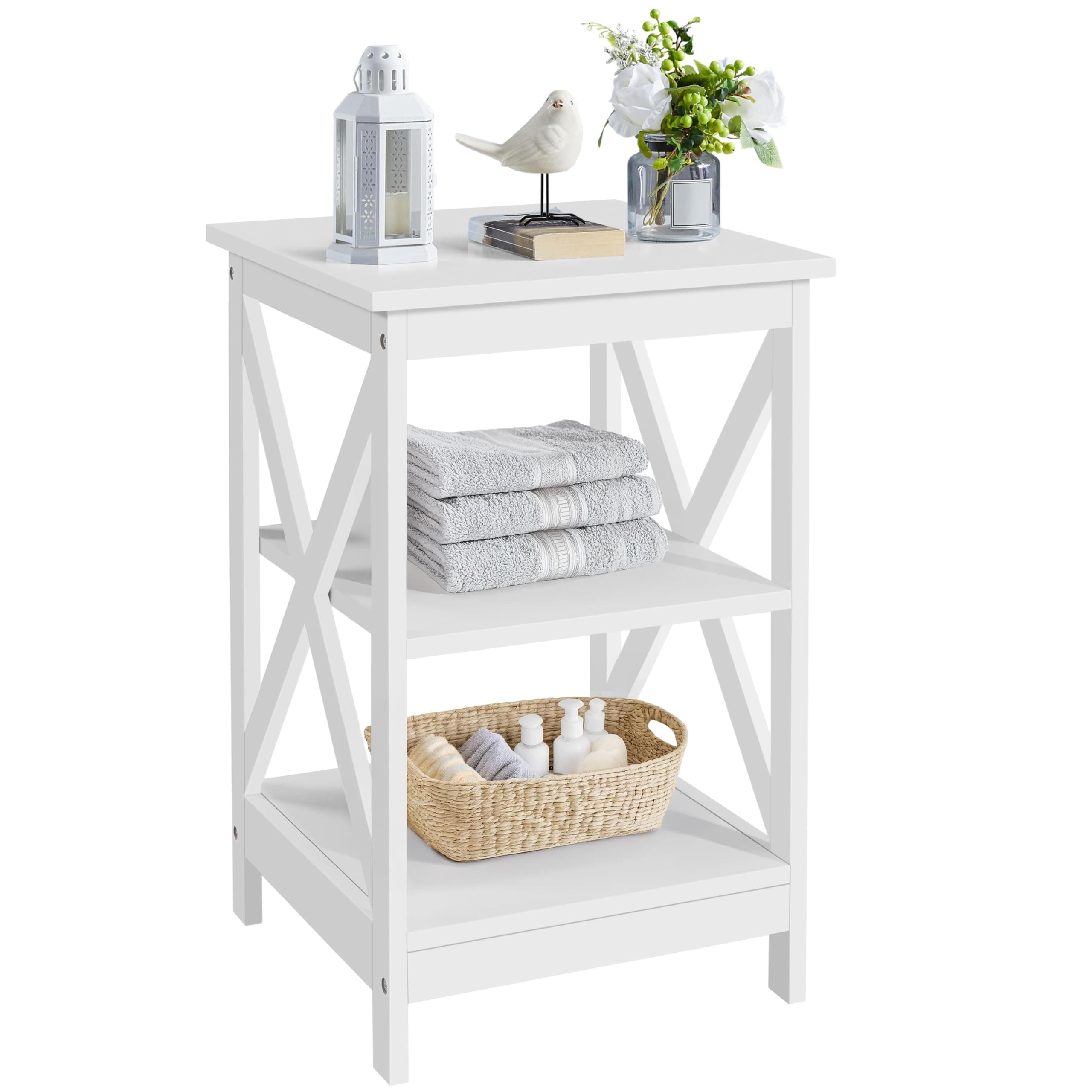 Yaheetech 3 Tier Sofa Side End Table with Shelf, X Shaped Sturdy Large Chair ...