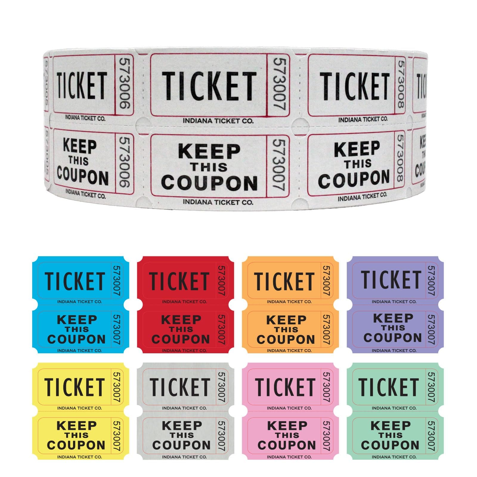 INDIANA TICKET CO. 2,000 White Raffle Tickets Double Roll, Premium Quality 50/50 Raffle Tickets, Tickets for Events, Carnivals, Door Prizes, Drinks and More (2,000, White)