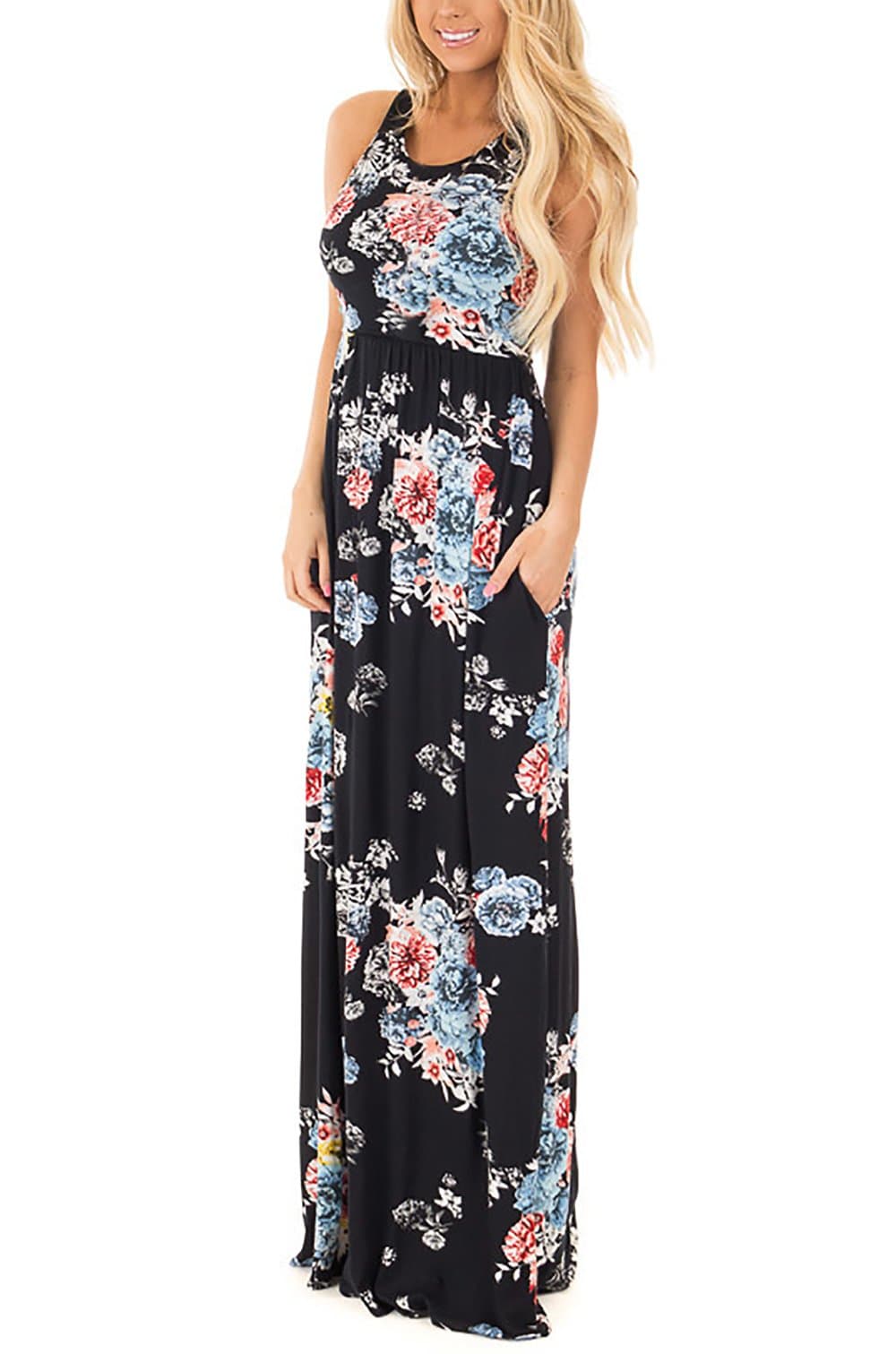 Maxi Dress Women Floral Summer Dresses Sleeveless T-Shirt Dress Evening Beach Sundresses