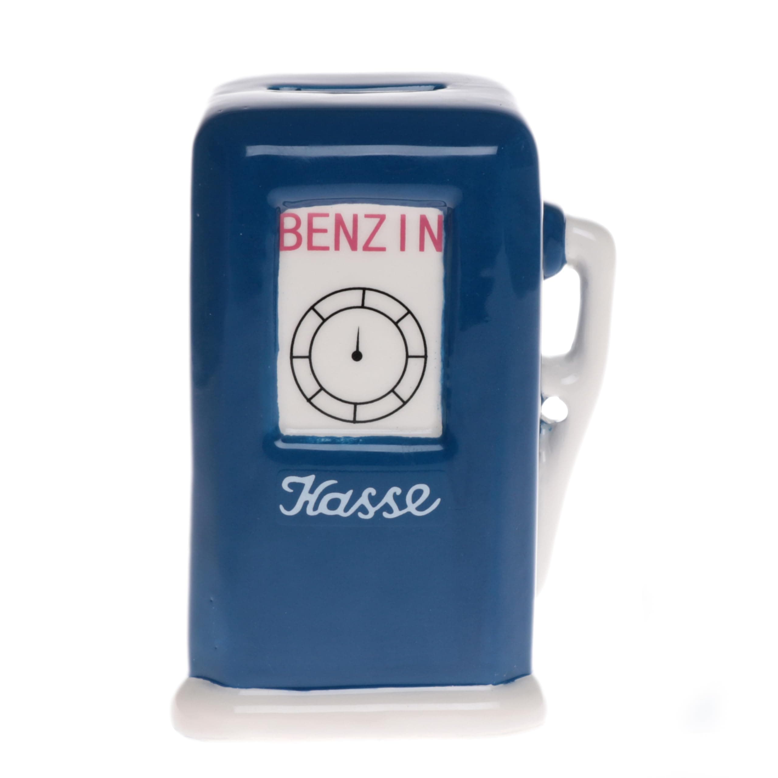 Beautiful money box "Benzinkasse" made of ceramic with lock in blue, approx. 15 cm