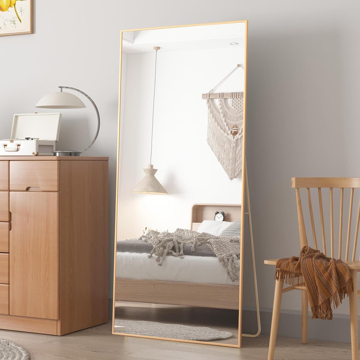CASSILANDO Full Length Mirror 165 * 60 CM Floor Large Standing Mirror, Against Wall for Bedroom, Dressing and Wall-Mounted Thin Frame Mirror Gold