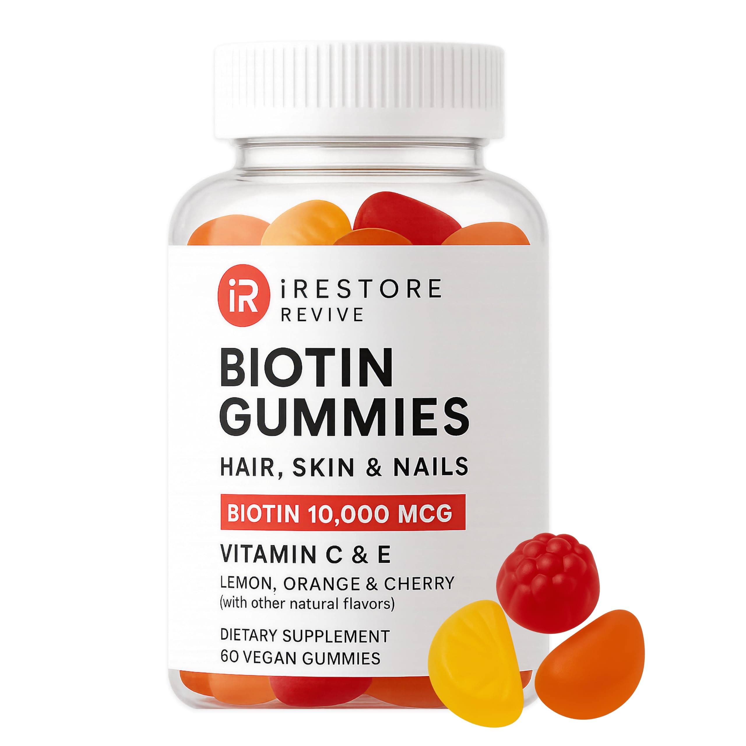- Biotin Gummies 10,000 mcg - 3 Natural Fruit Flavors, Hair Vitamins Multi Supplement for Hair Skin and Nails for Women & Men, 60 Vegan Gummies, 30 Day Supply