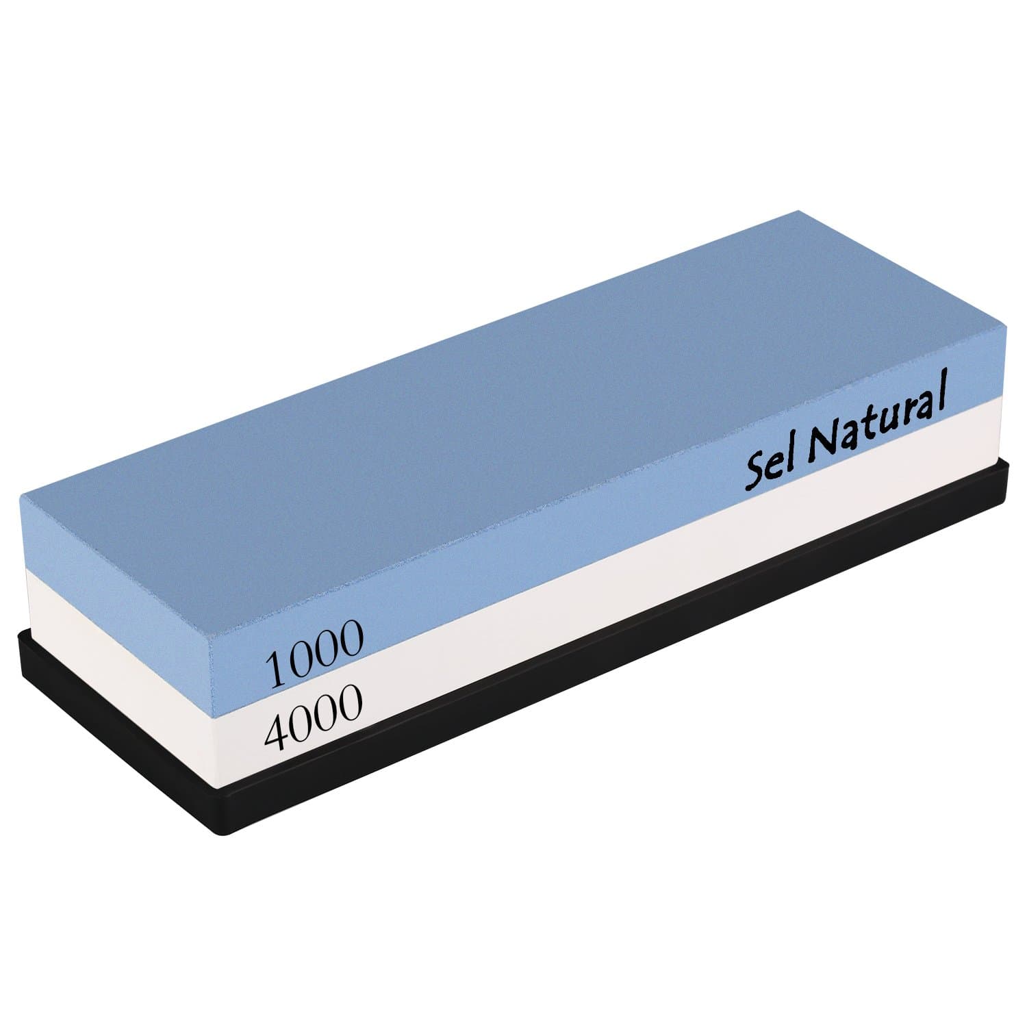 Sel Natural whetstone with grain size of 1000/4000; double-sided, granulated whetstone with non-slip silicone holder for knives