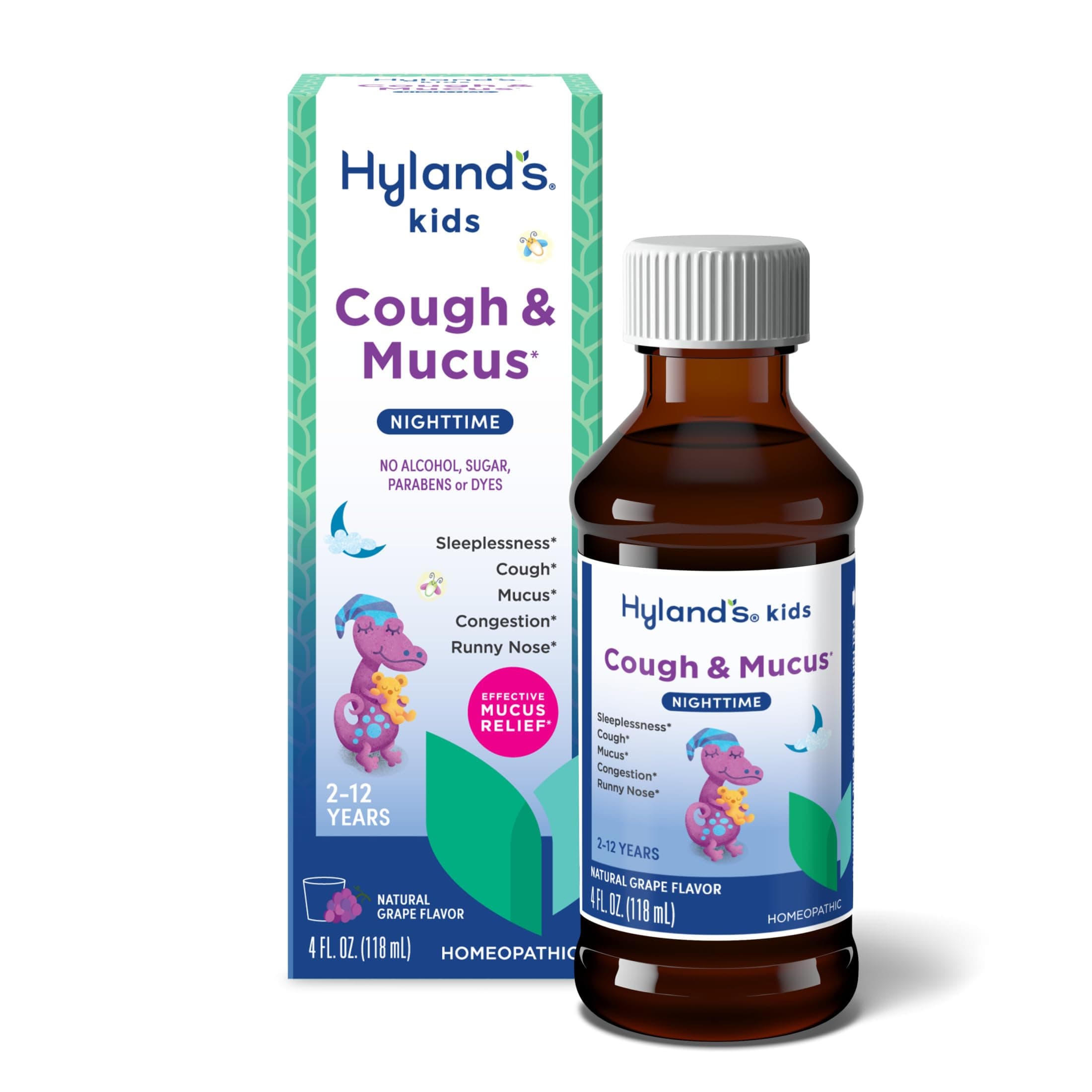 Kids Nighttime Cough Syrup & Mucus Relief, Kids Cough Medicine for Ages 2-12, Grape Flavor, Natural Sleep Aid, Cough, Runny Nose, Mucus & Congestion, Ounces
