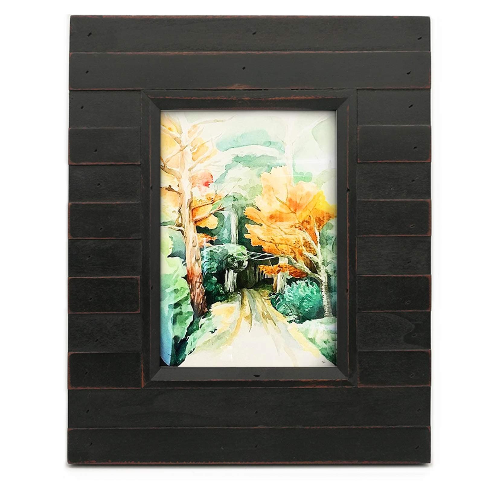 Eosglac 5x7 Picture Frame Distressed Black, Timbermount Rustic Photo Frame with Wood Siding Look, Tabletop or Wall Display