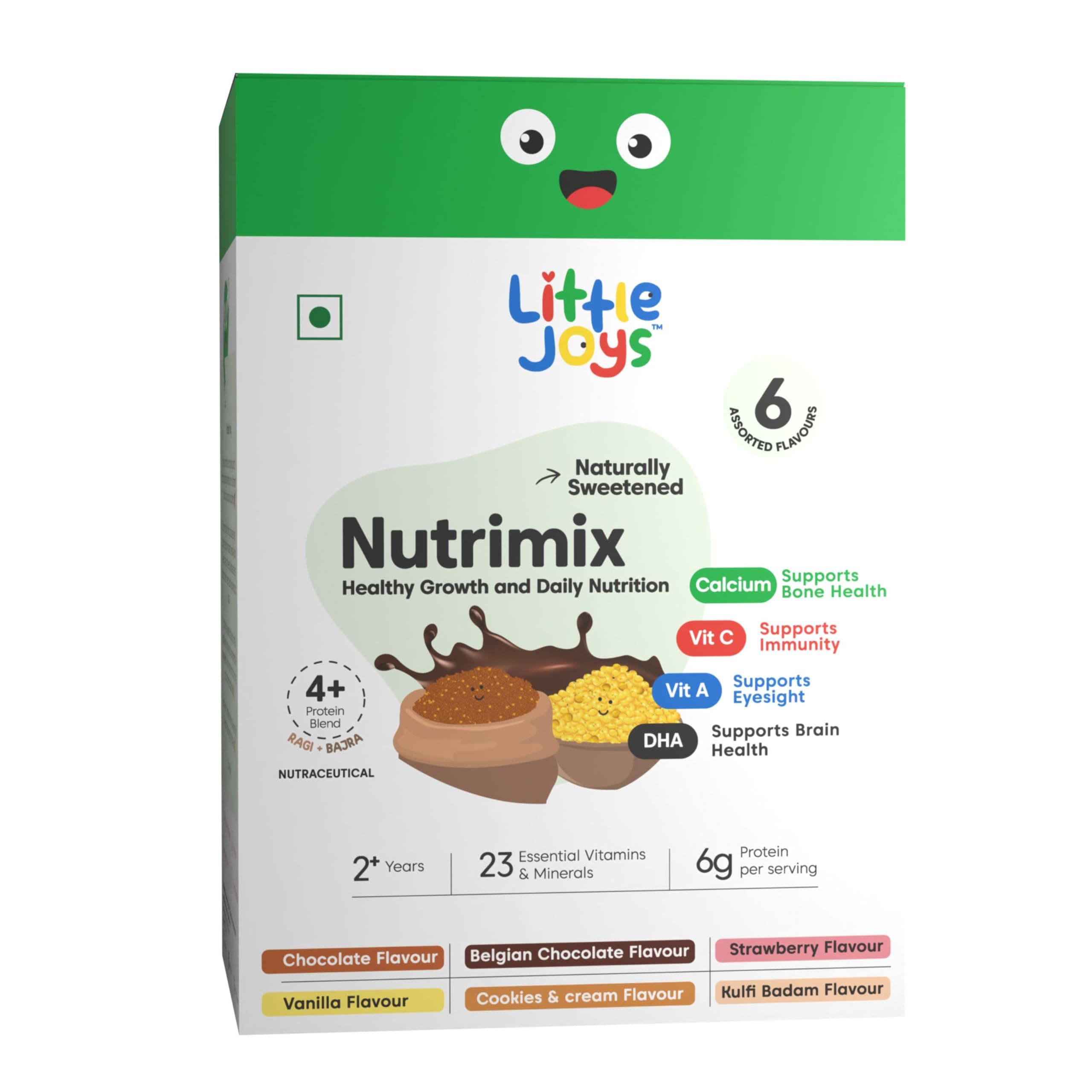 Little Joys Nutrimix Nutrition Powder Test Box | 6 Flavours | 2-6 Years | Zero Refined Sugar | Supports Healthy Growth and Increases Immunity | With Ragi, Bajra, Almonds and