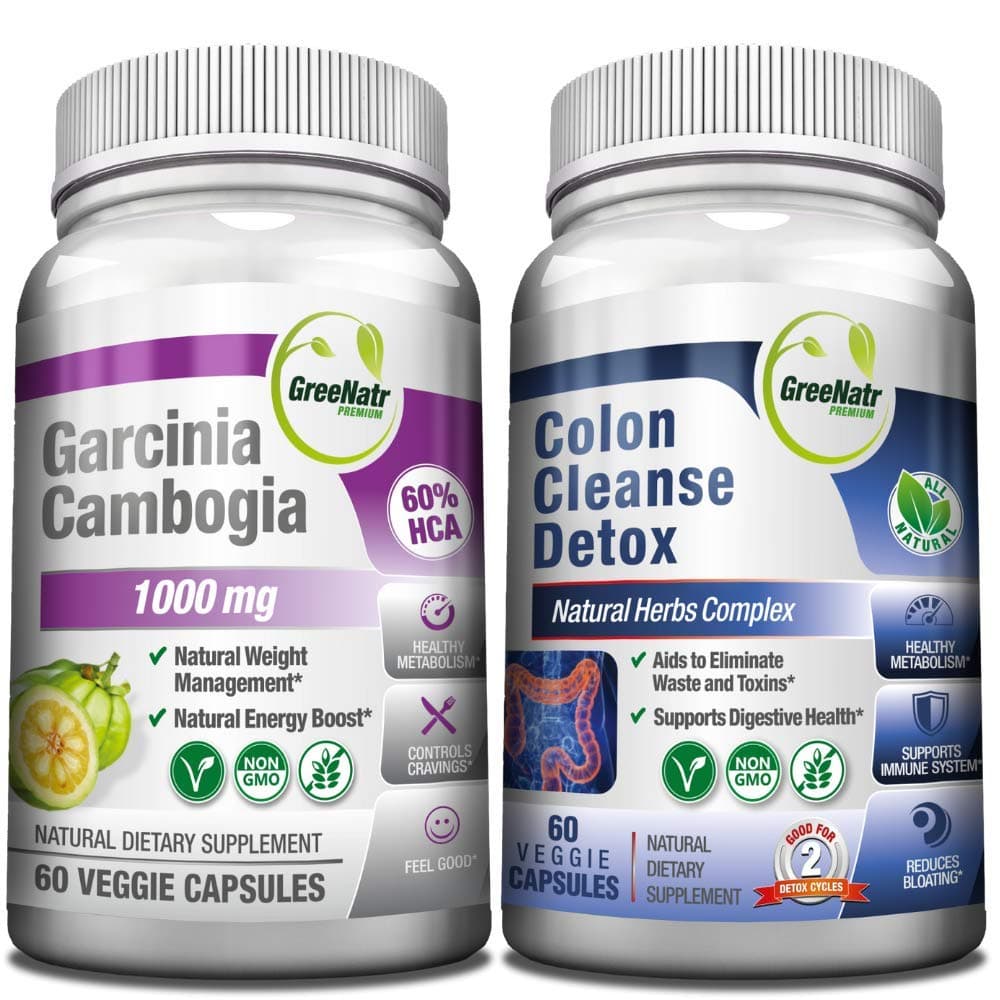 15 Day Colon Cleanser Detox + Garcinia Cambogia Weight Loss Bundle with Probiotic, Natural Laxatives for Constipation Relief for Adults and 1000 mg of HCA Extract. AS SEEN ON TV- 120 Vegan Capsules