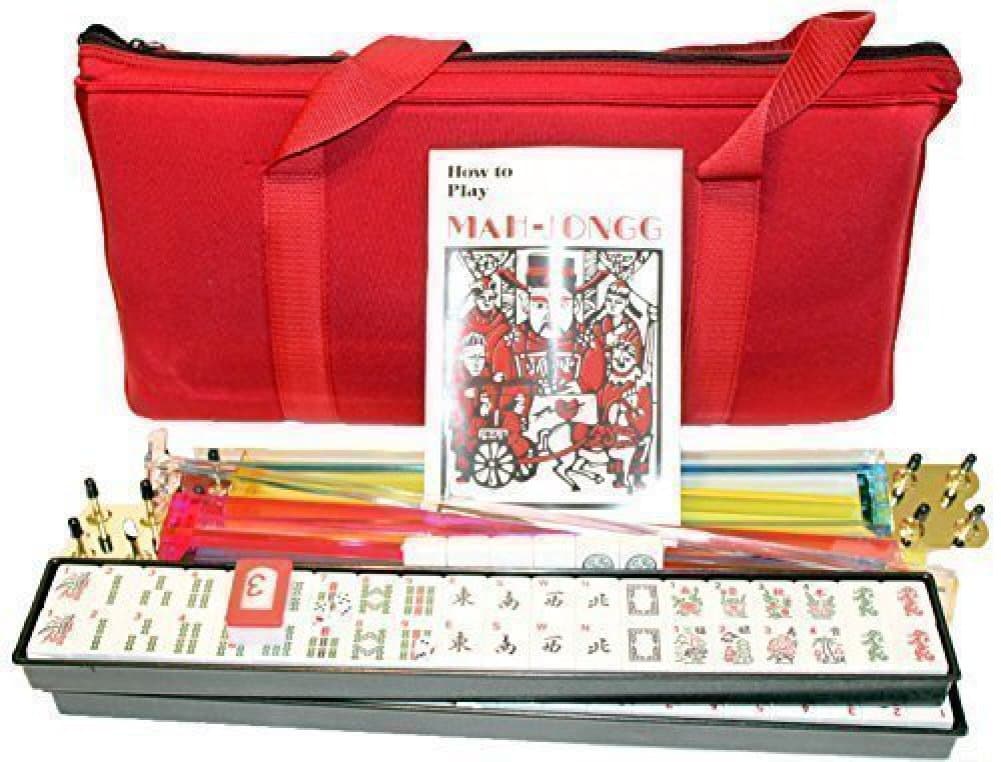 4 Pushers and Complete American Mahjong Set with Burgundy Bag, 166 Tiles