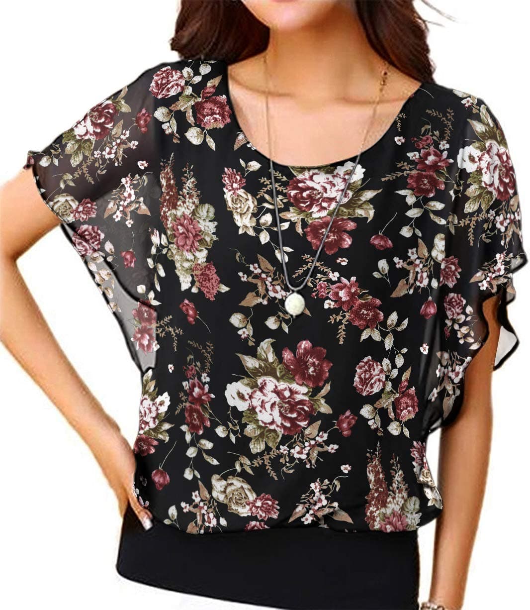 Neineiwu Women's Summer Loose Casual Short Sleeve Chiffon Top T-Shirt Blouse