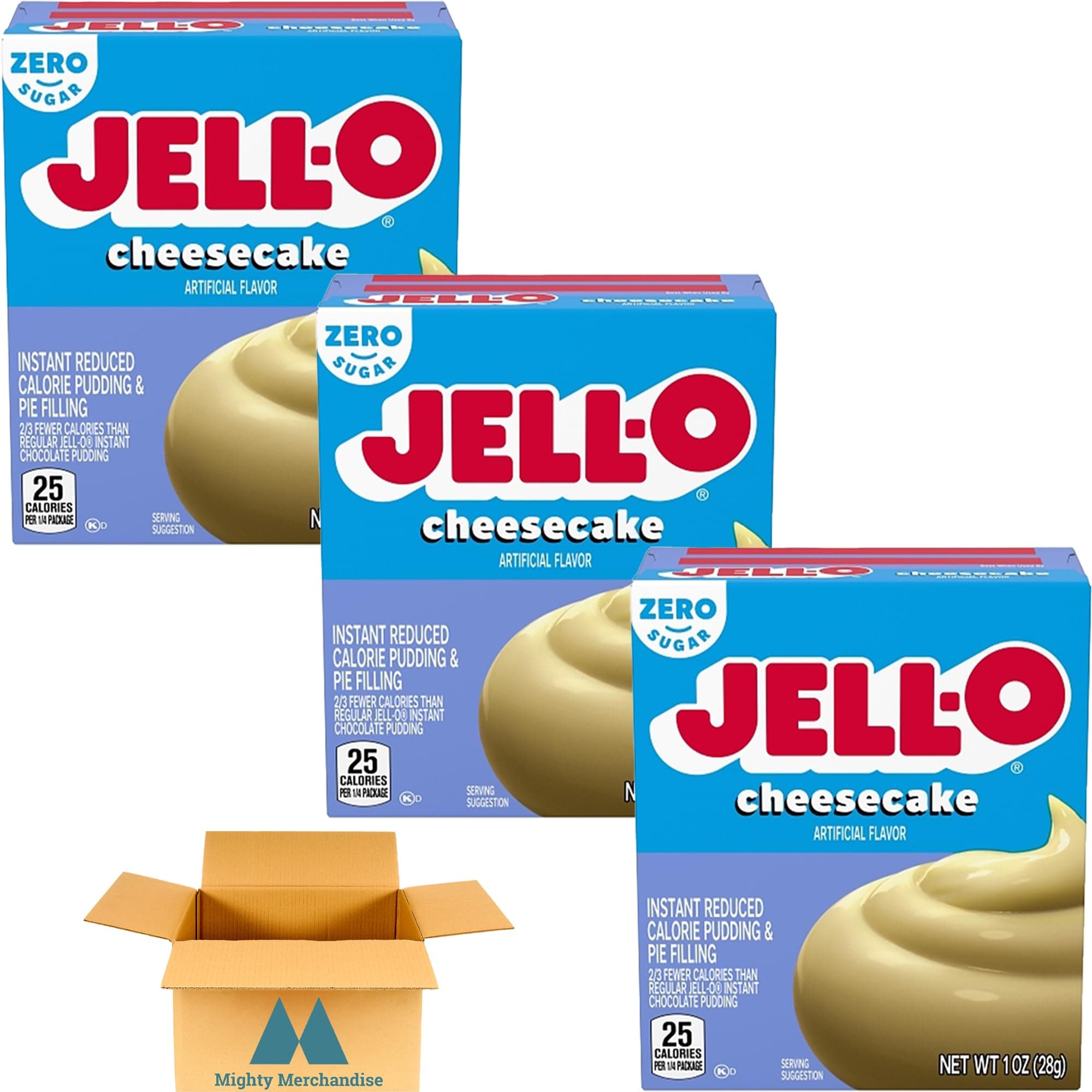 Jell-O Sugar Free Cheesecake Instant Pudding & Pie Filling Mix - 1 oz Boxes (Pack of 3) - In Mighty Merchandise Packaging
