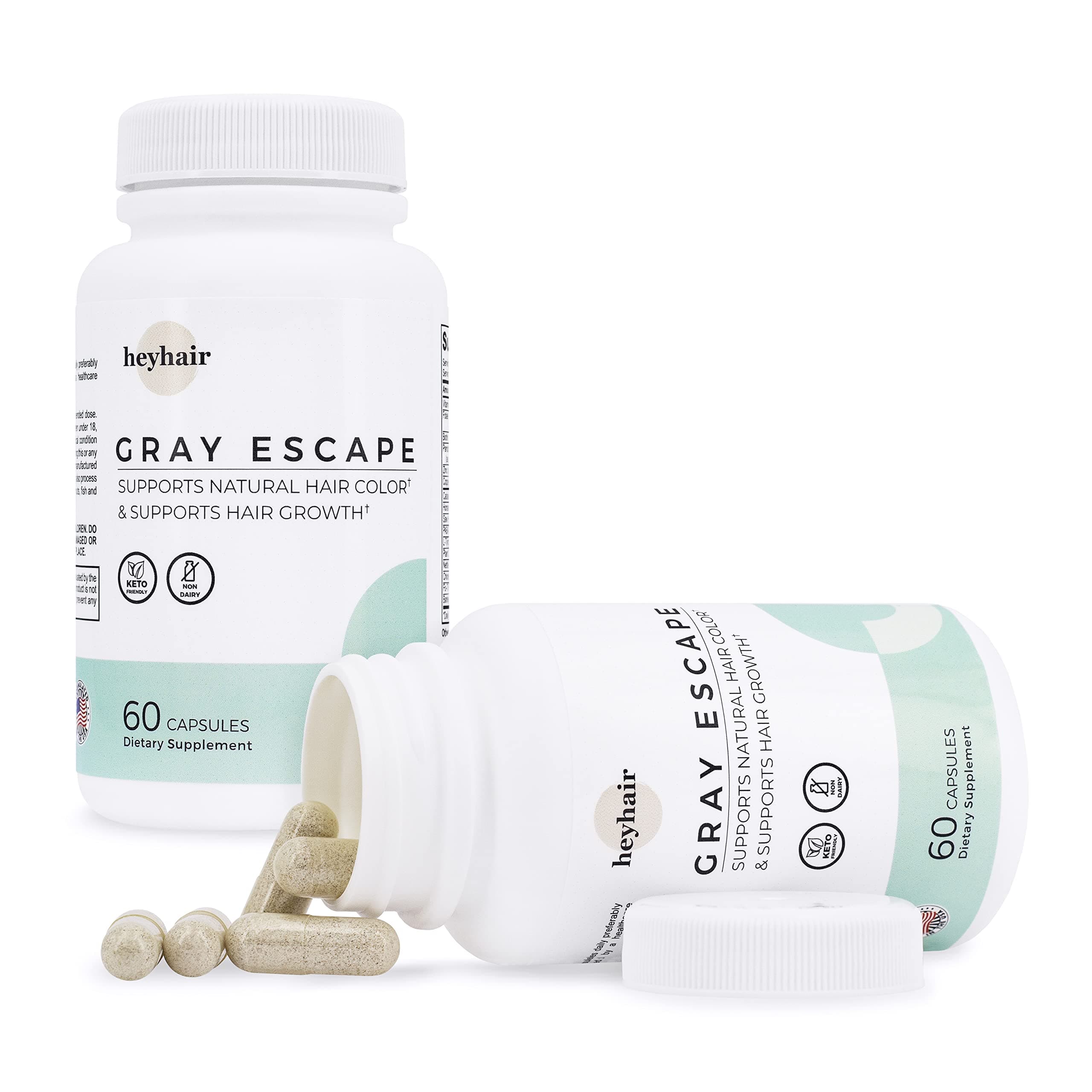 heyhair Gray Escape Advanced Anti Gray Hair Growth Supplement - Catalase, Saw Palmetto, Biotin, FoTi, PABA (2 Capsules per Day / 1 Month Supply)