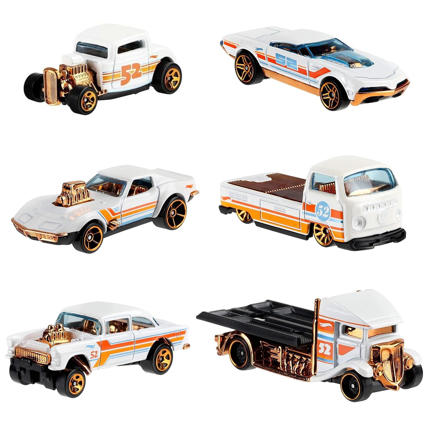 2020 Pearl and Chrome Exclusive Muscle Speeder, '32 Ford, Fast-Bed Hauler, '55 Chevy Bel Air Gasser, '68 Corvette Gas Monkey Garage, Volkswagen T2 Pickup - Complete Set of 6!