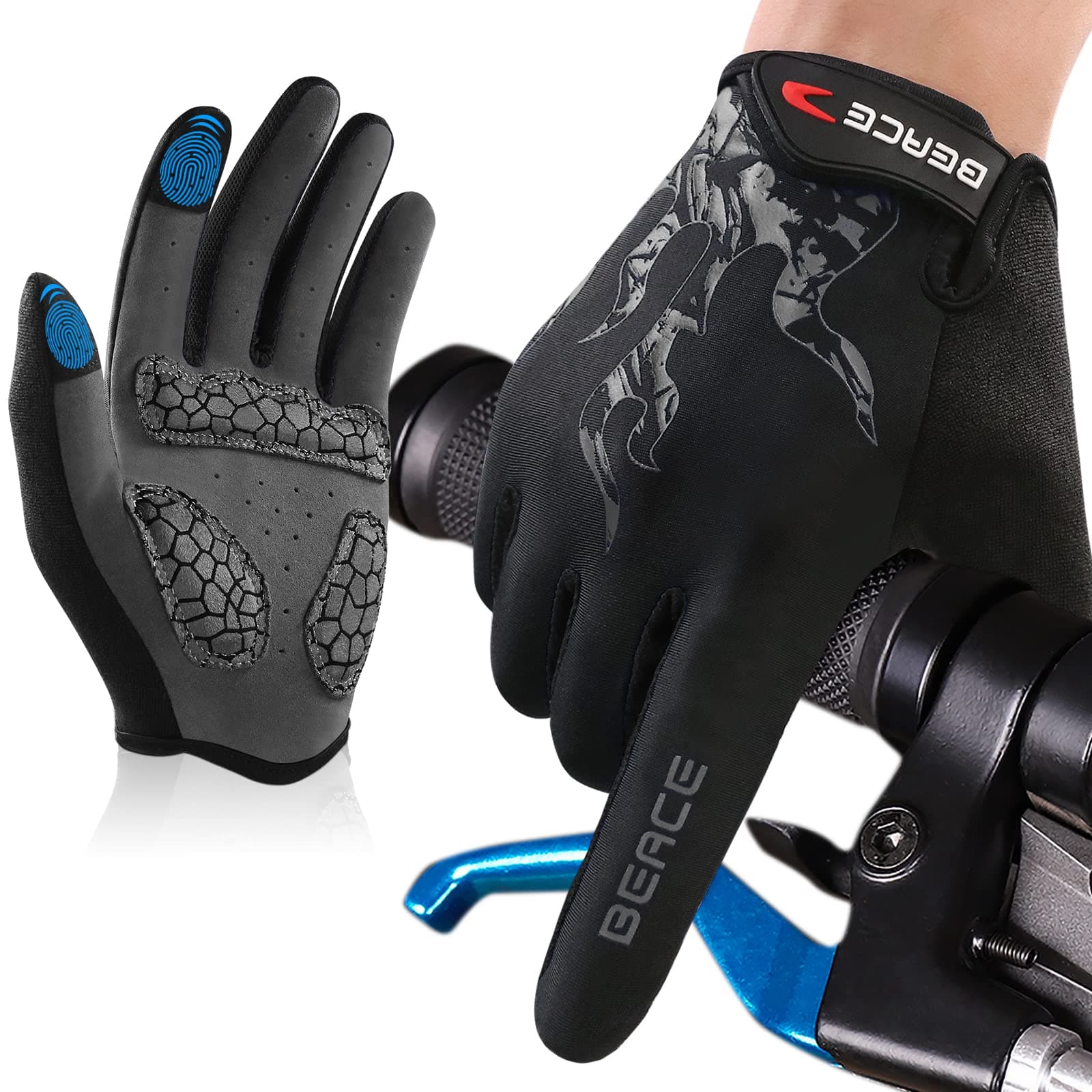 Cycling Gloves for Men Women - Full Finger Mountain Bike Gloves With Touch Screen and Anti-Slip Silicone Palm - Workout and Road Bicycle Gloves