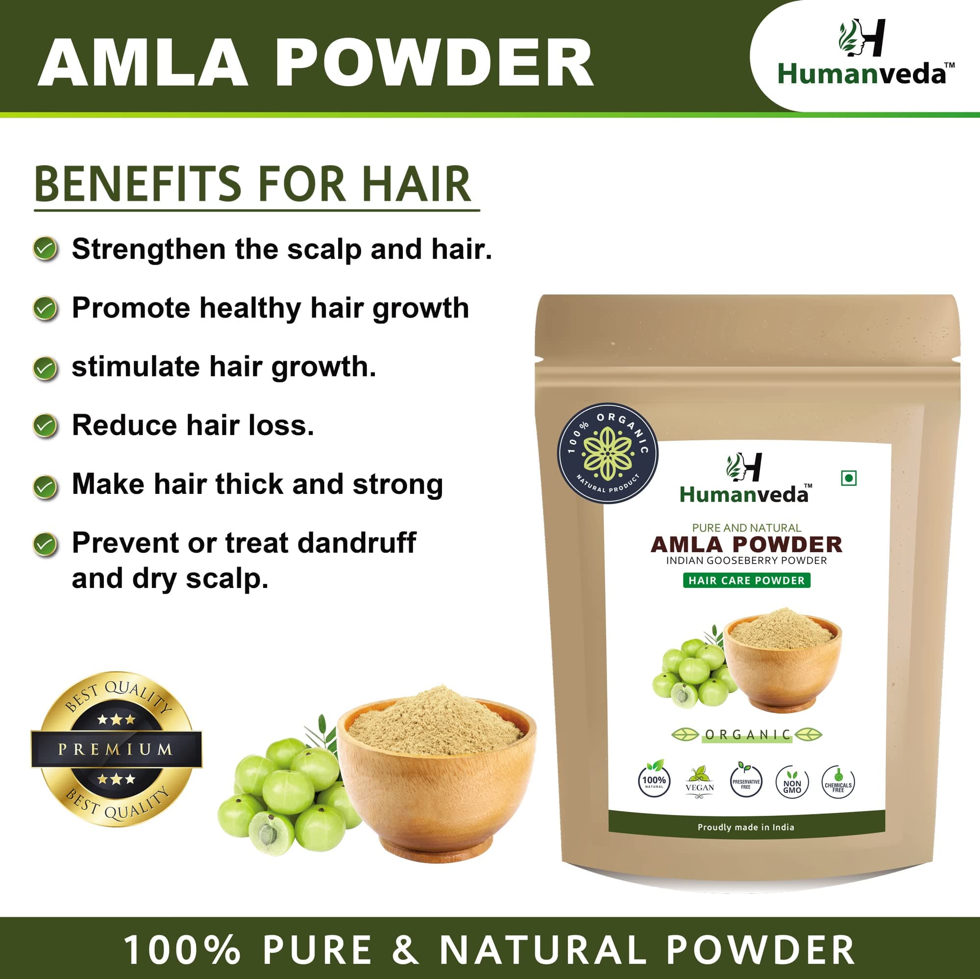 Humanveda Pure & Natural Amla Reetha Shikakai Bhringraj Hibiscus & Neem Powder for Hair & Skin | Hair Mask | Face Pack | For Dry And Frizzy Hair, Glowing Skin (100*6 = 600gm)