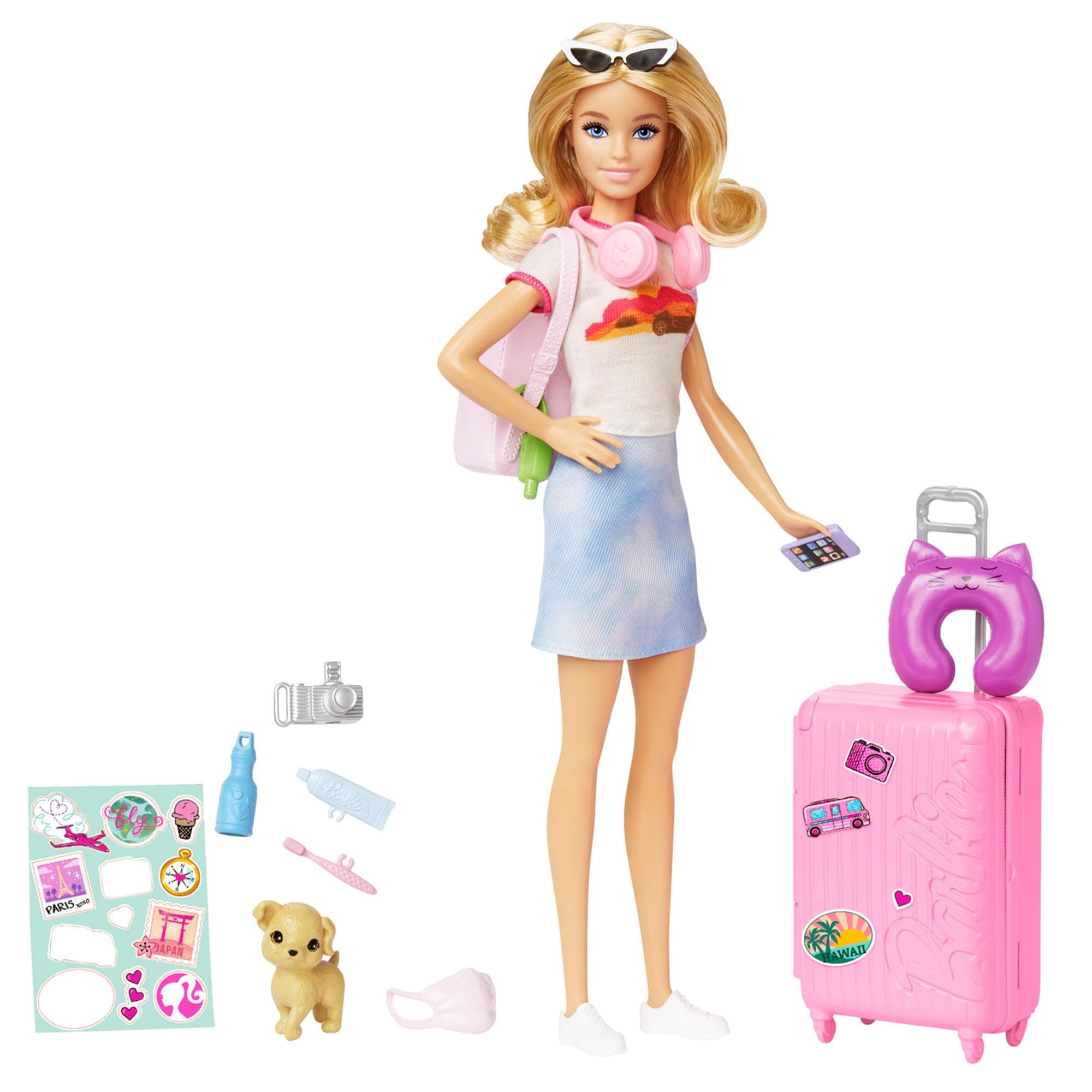 Barbie Doll & Fashion Pink Travel Set Dress-up Doll・House Pretend Play・Role Play Barbie Doll Ages 3+ Pink HJY18