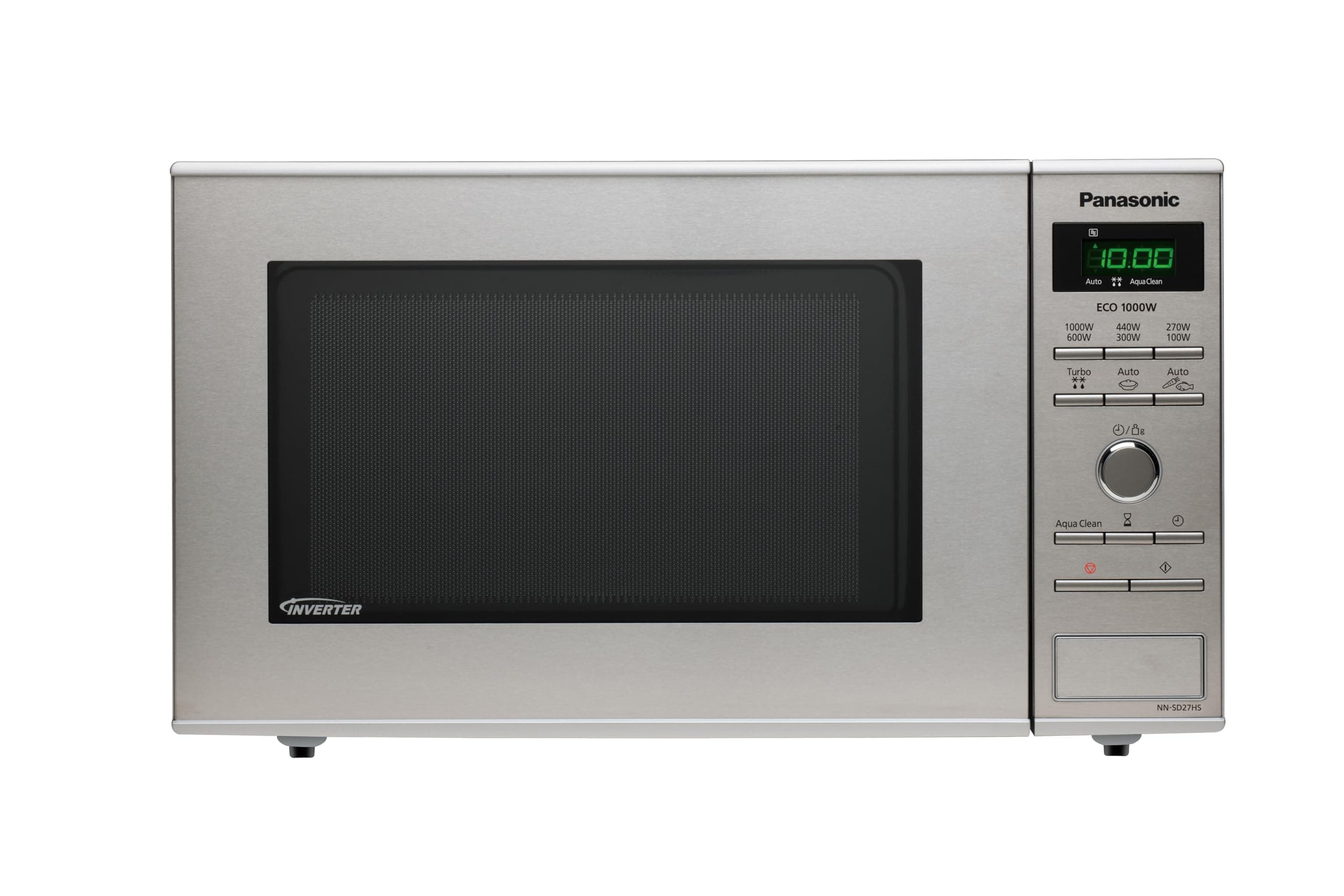 Panasonic NN-SD27HSBPQ Inverter Microwave Oven with Glass Turntable, 23L, 1000W, 10 Auto Programmes, Chaos Defrost, 6 Power Levels, Timer, Digital LED Display, Stainless Steel & Silver