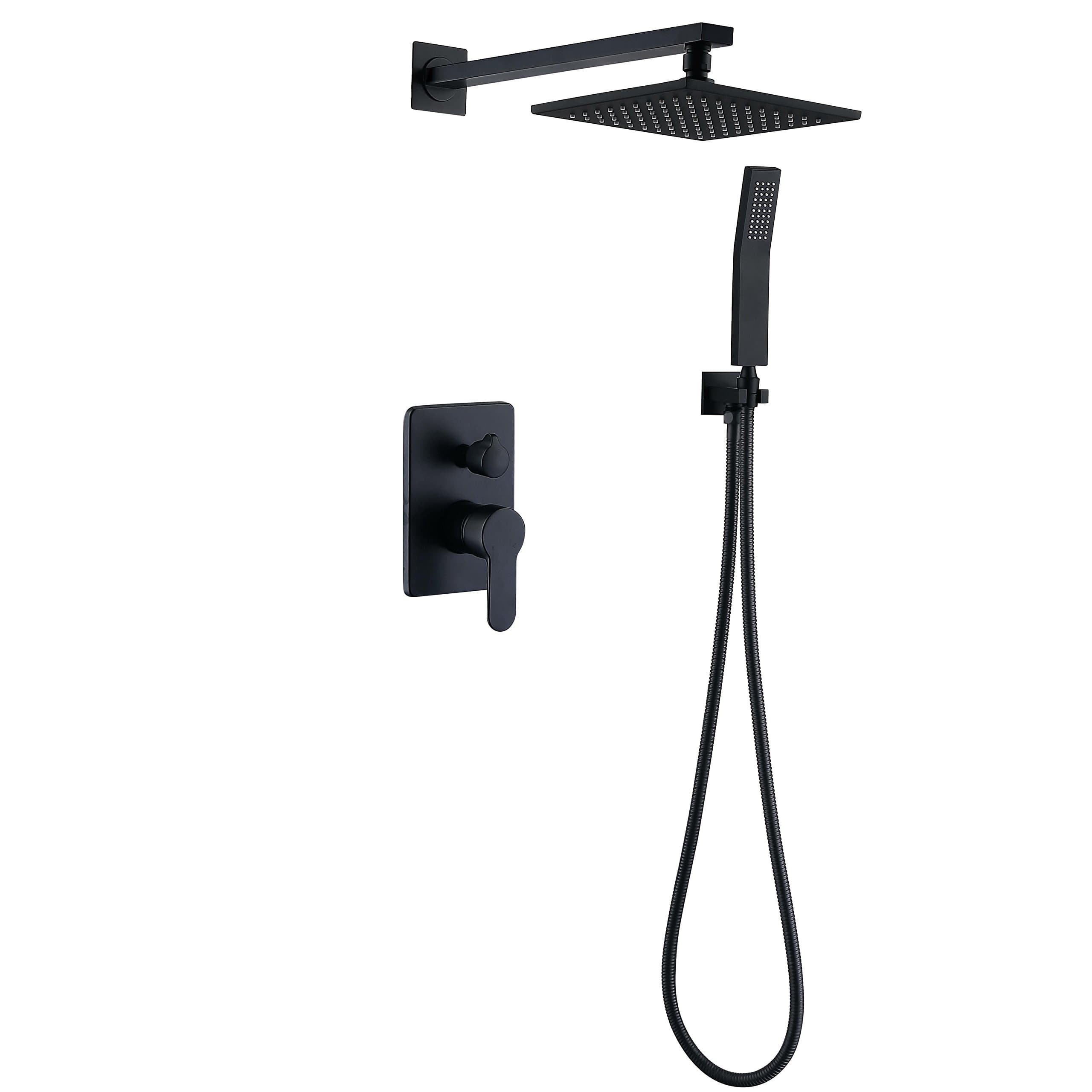 Shower System Matte Black,All Metal Shower Faucet Water Rain Mixer Shower Combo Set Wall Mounted Rainfall Shower