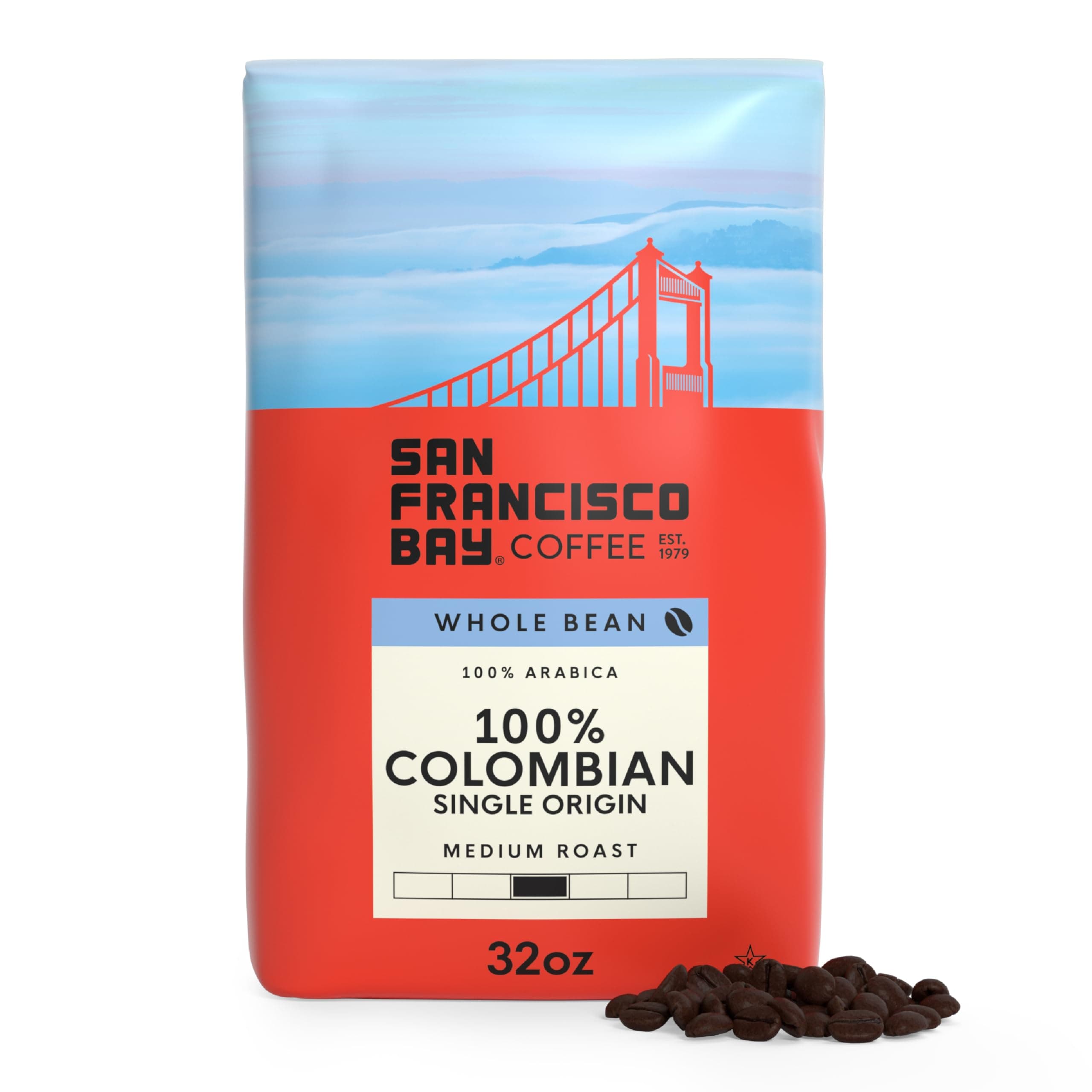 San Francisco Bay Coffee - Medium Roast Whole Bean Coffee - 100% Colombian (2 lb bag)