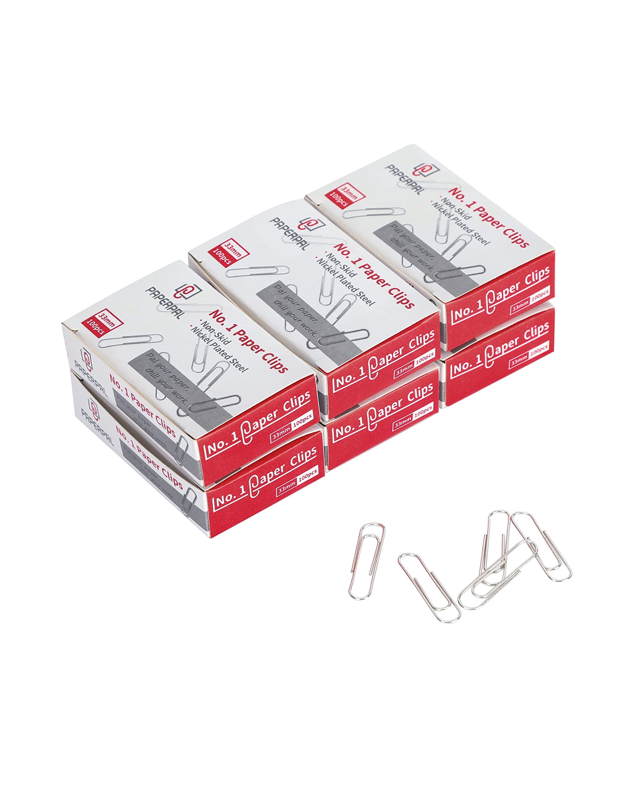 PAPERPAL #1 Nonskid Paper Clips, 600 Medium Paper Clips (6 Boxes of 100 Each), Paperclips for Office School & Personal Use, Daily DIY, 1-2/7" Silver Heavy Duty Non-Skid Paper Clip Standard Size