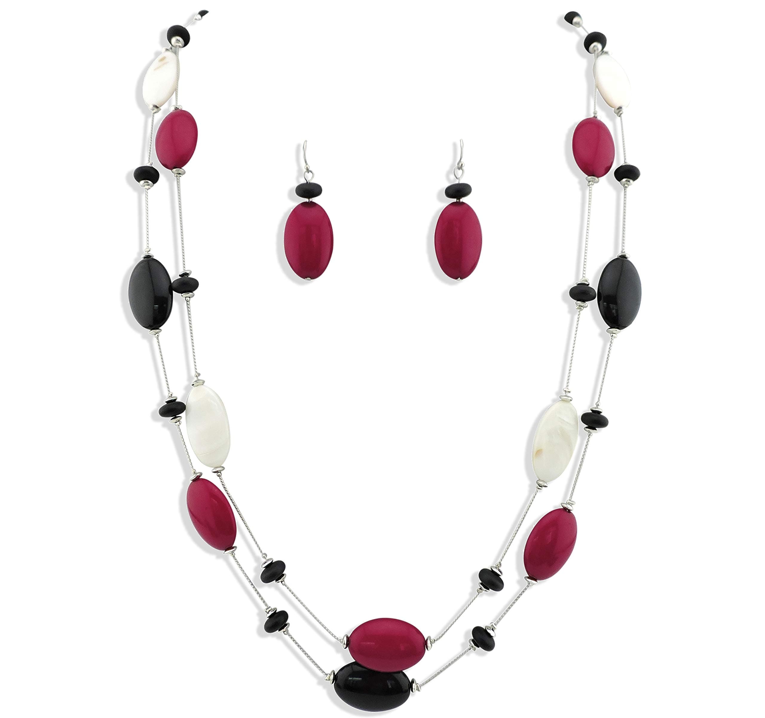 Firstmeet 2 Layer Statement red and Black Beads Long Necklace