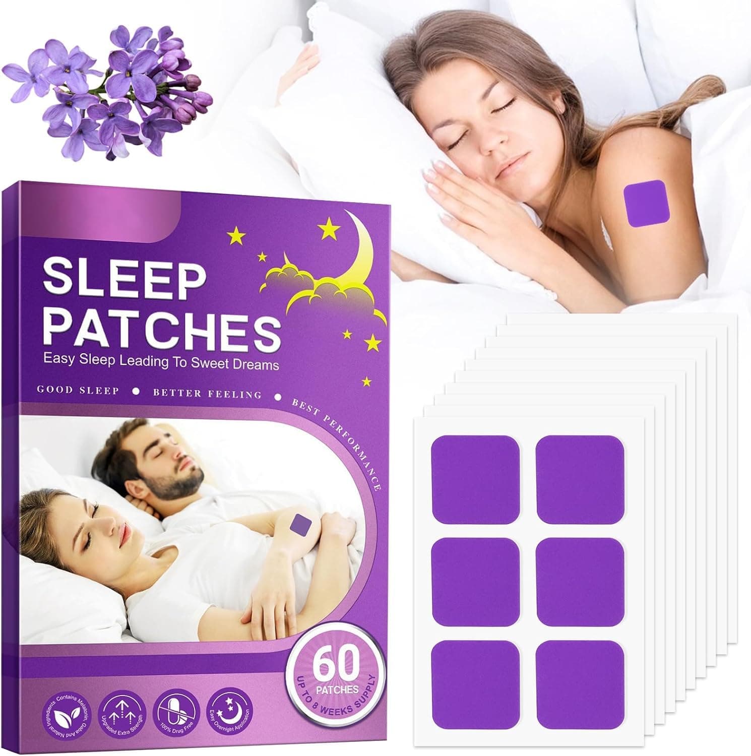 NALACAL Deep Sleep Patches for Adults, 60 Pcs Sleep Aid Pads, Natural Sleeping Stickers to Improve Sleep Quality, Skin-Friendly Patches Last All Night, Sleep Aid Patches for Men and Women