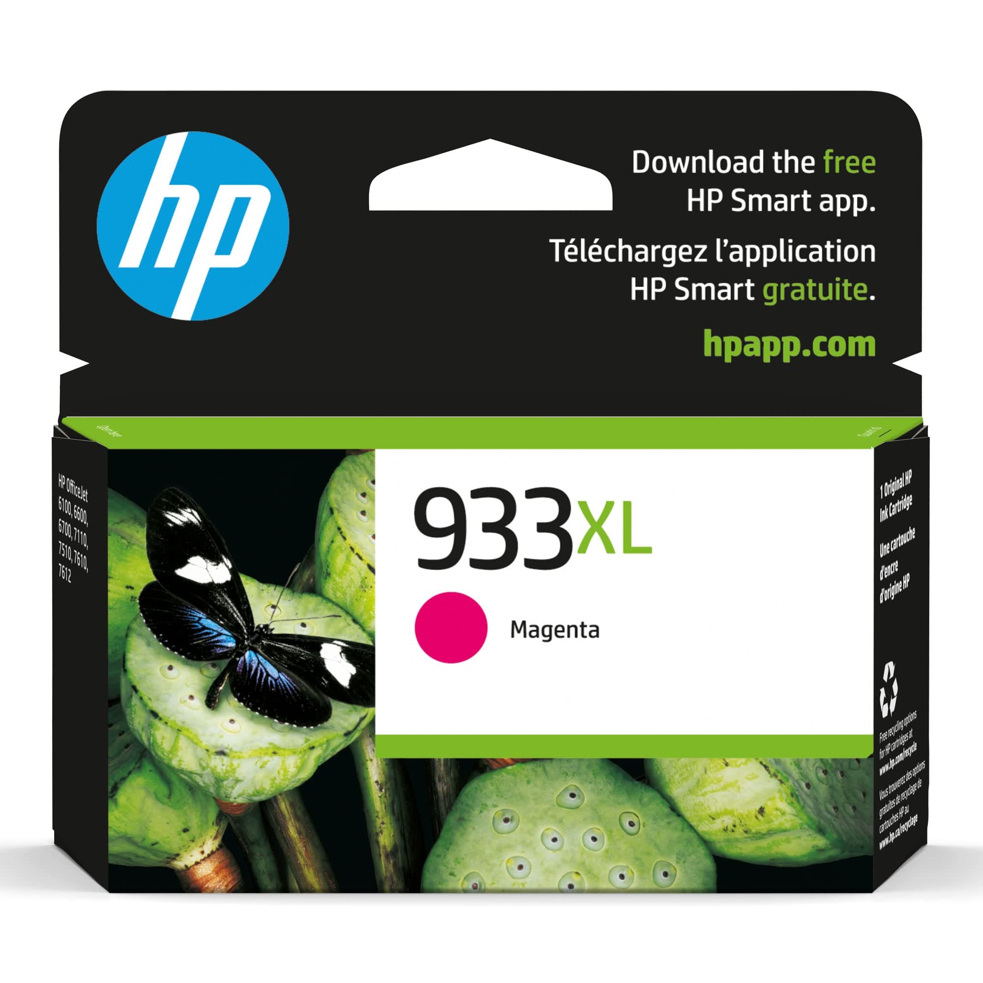HP933XL Magenta High-yield Ink Cartridge | Works with HP OfficeJet 6100, 6600, 6700, 7110, 7510, 7610 Series | CN055AN