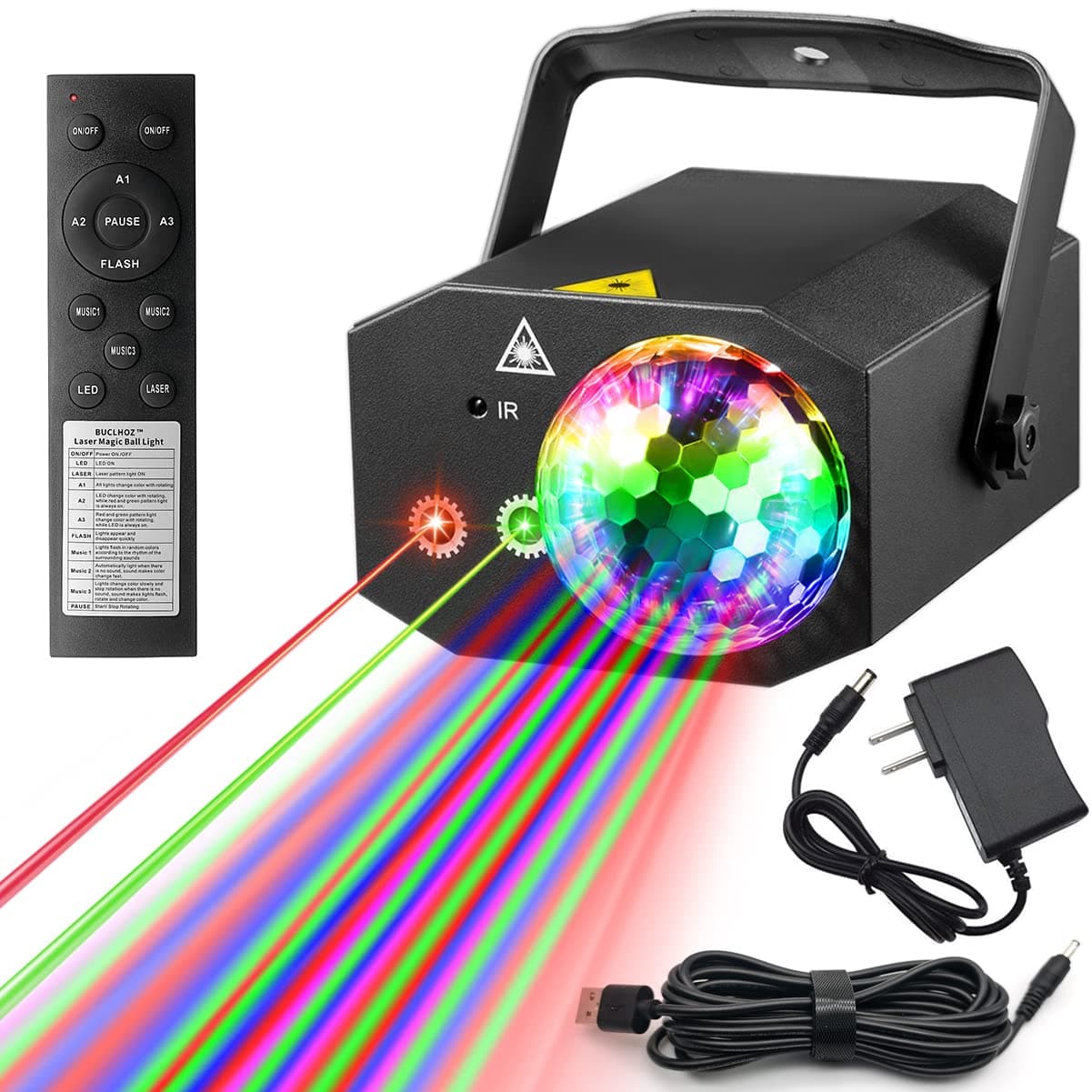 Party Lights Dj Disco Ball Light with Pattern Projection and Sound Activated, RGB Colored Strobe Stage Lighting for Parties Indoor Dance Rave Bar Wedding Show Club, Corded Electric, LED, 5 v