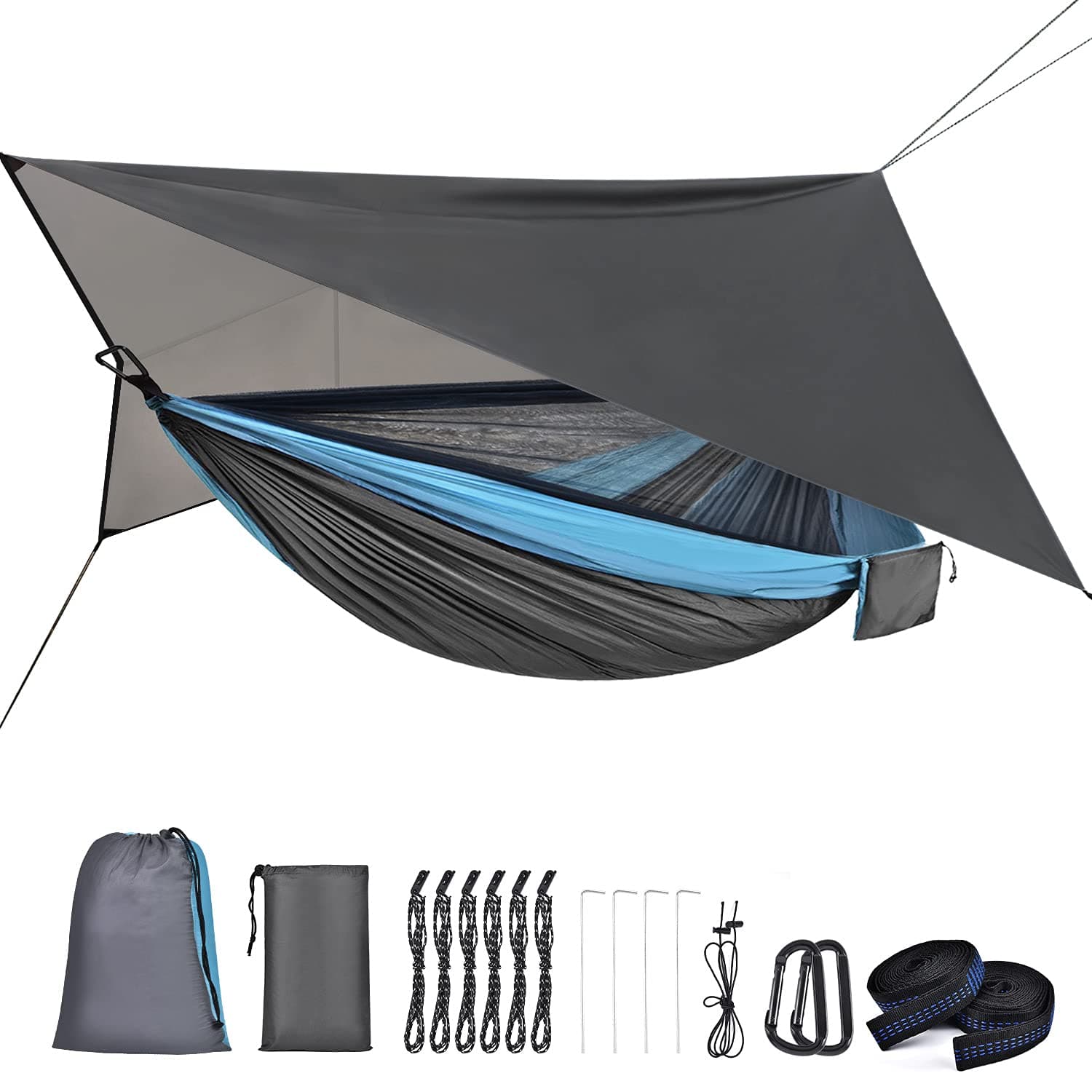 OTraki Camping Hammock with Mosquito Net and Rainfly Tarp Portable Double Hammock with Tree Straps 2 Person Use for Outdoor Travel Backpacking Hiking Yard Garden Picnic