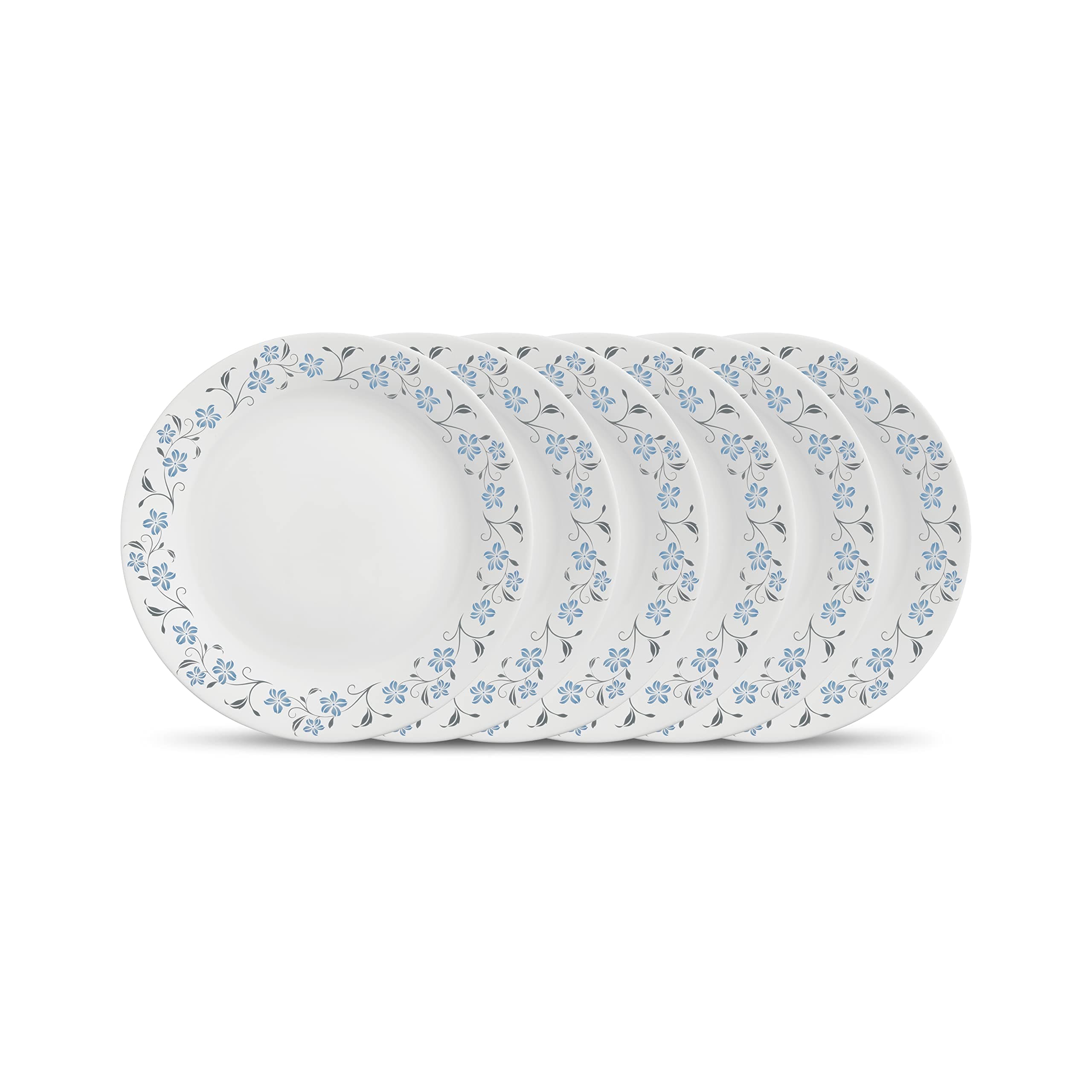 La Opala Diva, Ivory Collection, Opal Glass Full Plate Set 11" 6 pcs, Grace Blue, White, Standard